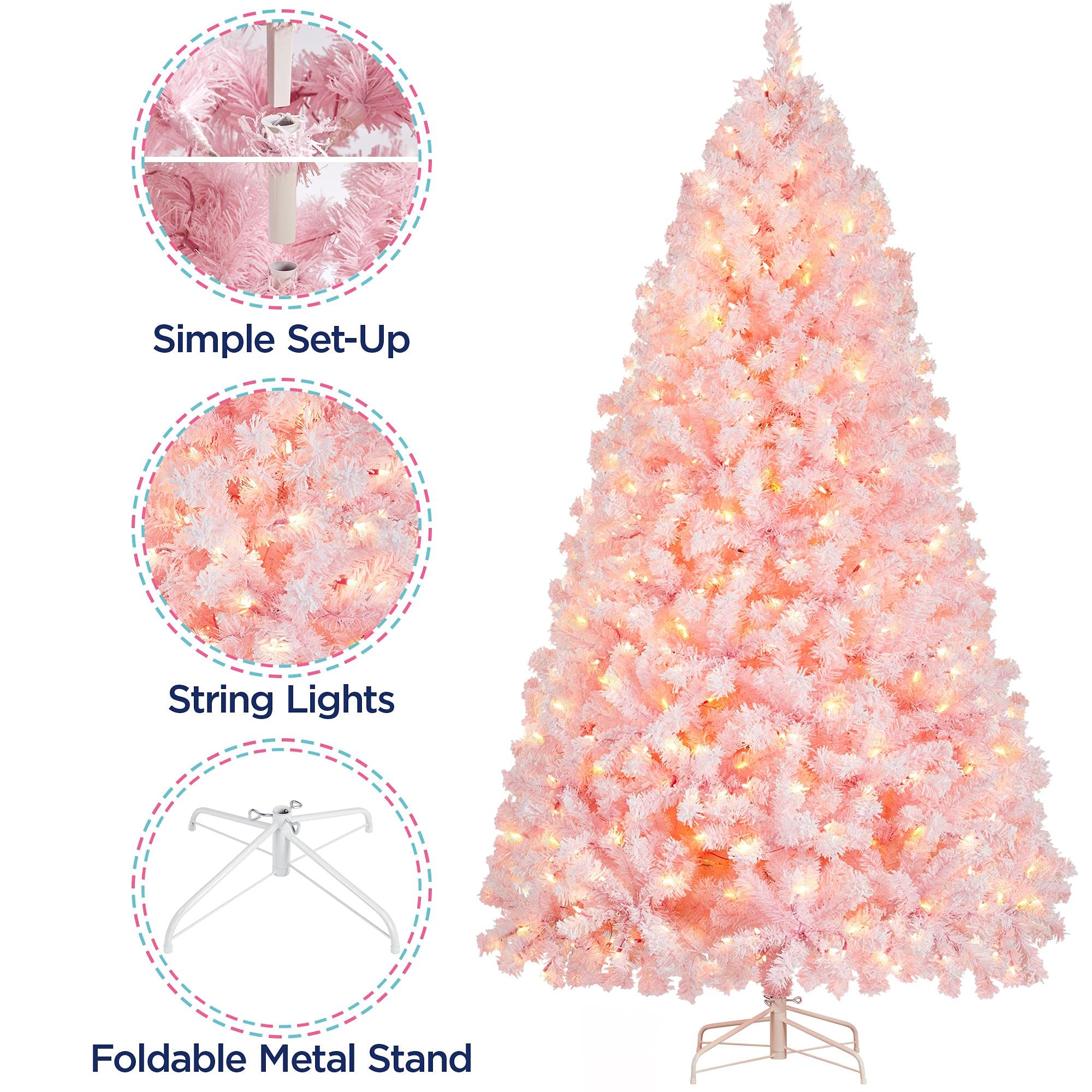Yaheetech 6ft Snow Flocked Pre-lit Christmas Tree with 250 Warm White Lights, 820 Lush Branch Tips & Quick-Assembly Hinged Design, Full Artificial Xmas Tree for Winter Holiday Décor, Green & White