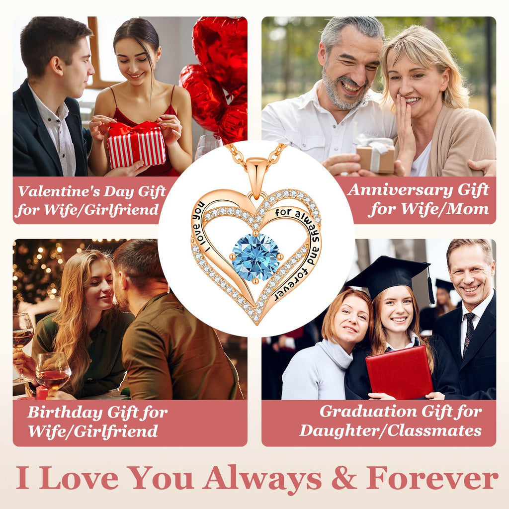 CDE Forever Love Heart Necklaces for Women, Wedding Anniversary, Valentine's，Birthday Mothers Christmas Day Gifts for Mom, Mother, Wife, S925 Silver Jewelry with Birthstone Pendant