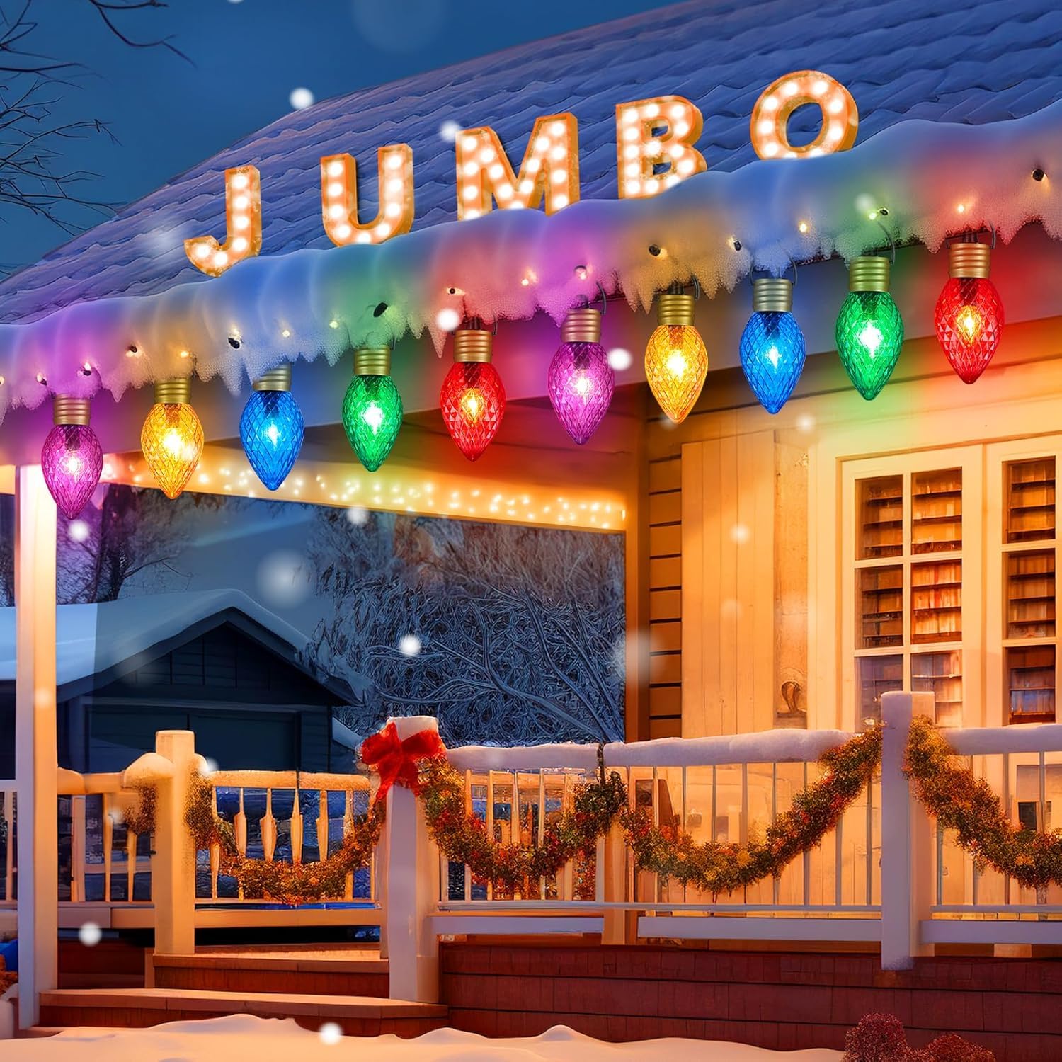 Jumbo C9 Christmas Pathway Lights Outdoor - 8.5 Feet 5 LED C9 Walkway Light, C7 Light Covered Jumbo Multicolor Bulb Christmas Lights Outdoor Decorations for Lawn Holiday Outside Yard Garden
