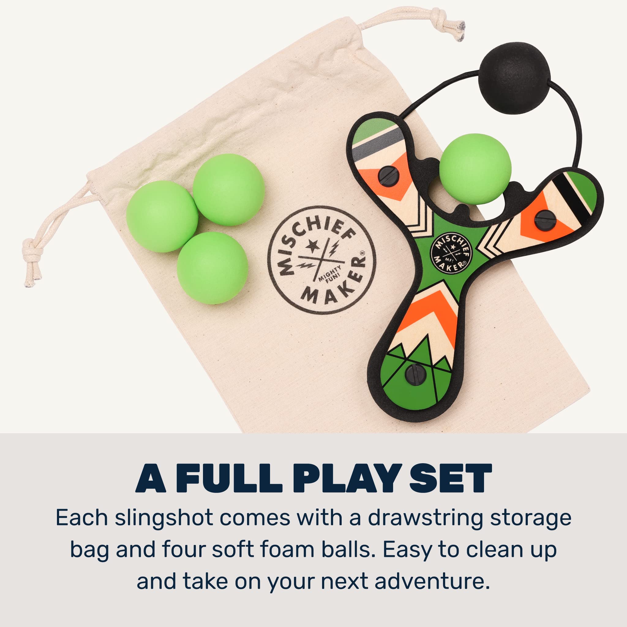 Mighty Fun! - Mischief Maker® Wooden Slingshot - Classic Series - Real Wood Slingshot for Kids, 4 Soft Foam Balls and Storage Bag - Ages 4+ (red)