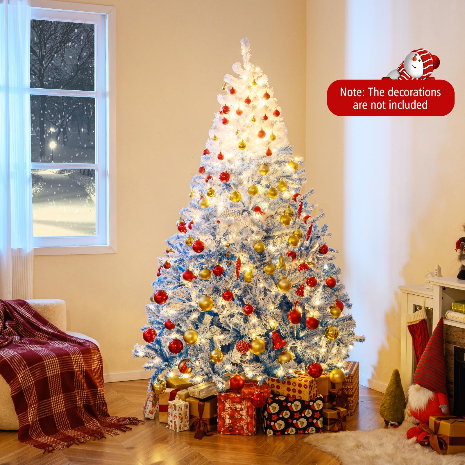 Goplus 7FT Pre-Lit Artificial Christmas Tree Auto-Spread/Close up Branches 11 Flash Modes with Multicolored 400 LED Lights & Metal Stand