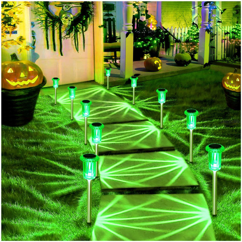 DenicMic Solar Lights Outdoor 10 Pack Waterproof 6000K Cold White LED Stainless Steel Stake Outside Lights for Yard Pathway Garden Driveway Walkway Landscape Path Lighting