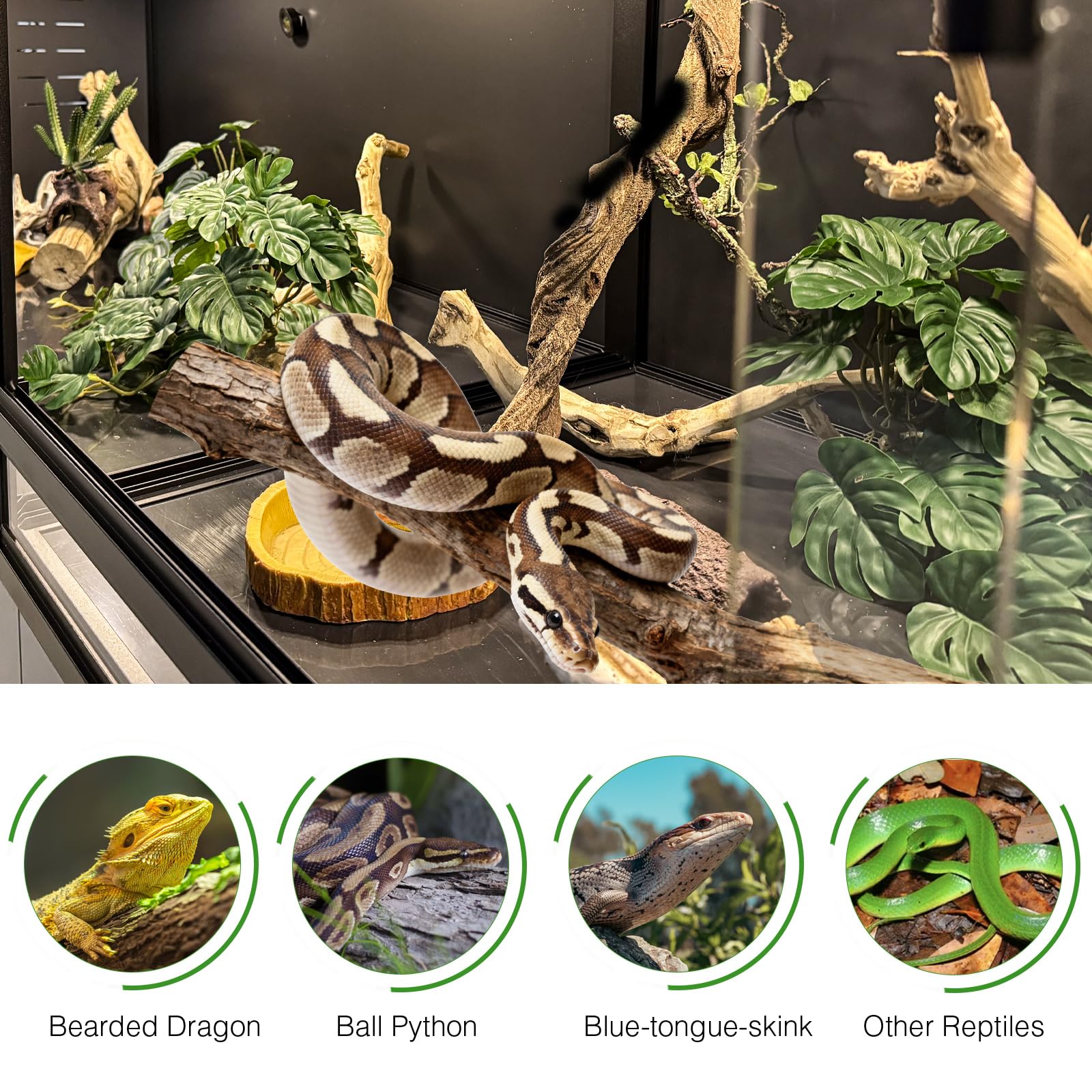 PVC Reptile Enclosure 3 Tier 40"x16"x16" with Spacers, 44 Gallon Reptile Tank Habitat, Space Saving Stackable Reptile Terrarium for Bearded Dragon Gecko Snake Lizard, Sliding Glass Doors Lock