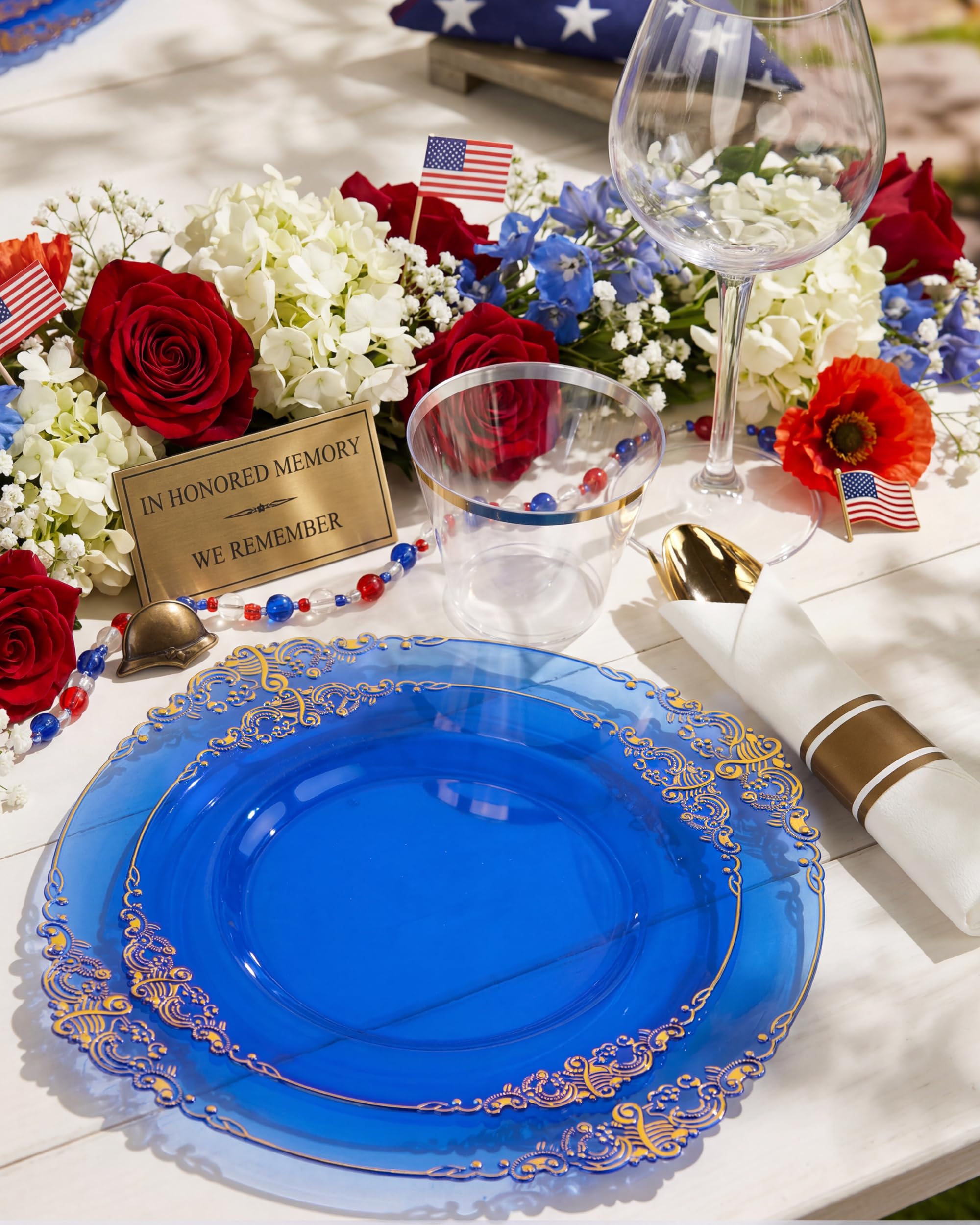 Nervure 175PCS Clear Blue Plastic Plates - Plastic Dinnerware Set Include 25Dinner Plates, 25Dessert Plates, 25Cups, 25Forks, 25Knives, 25Spoons, 25Napkins Perfect for Wedding & Party