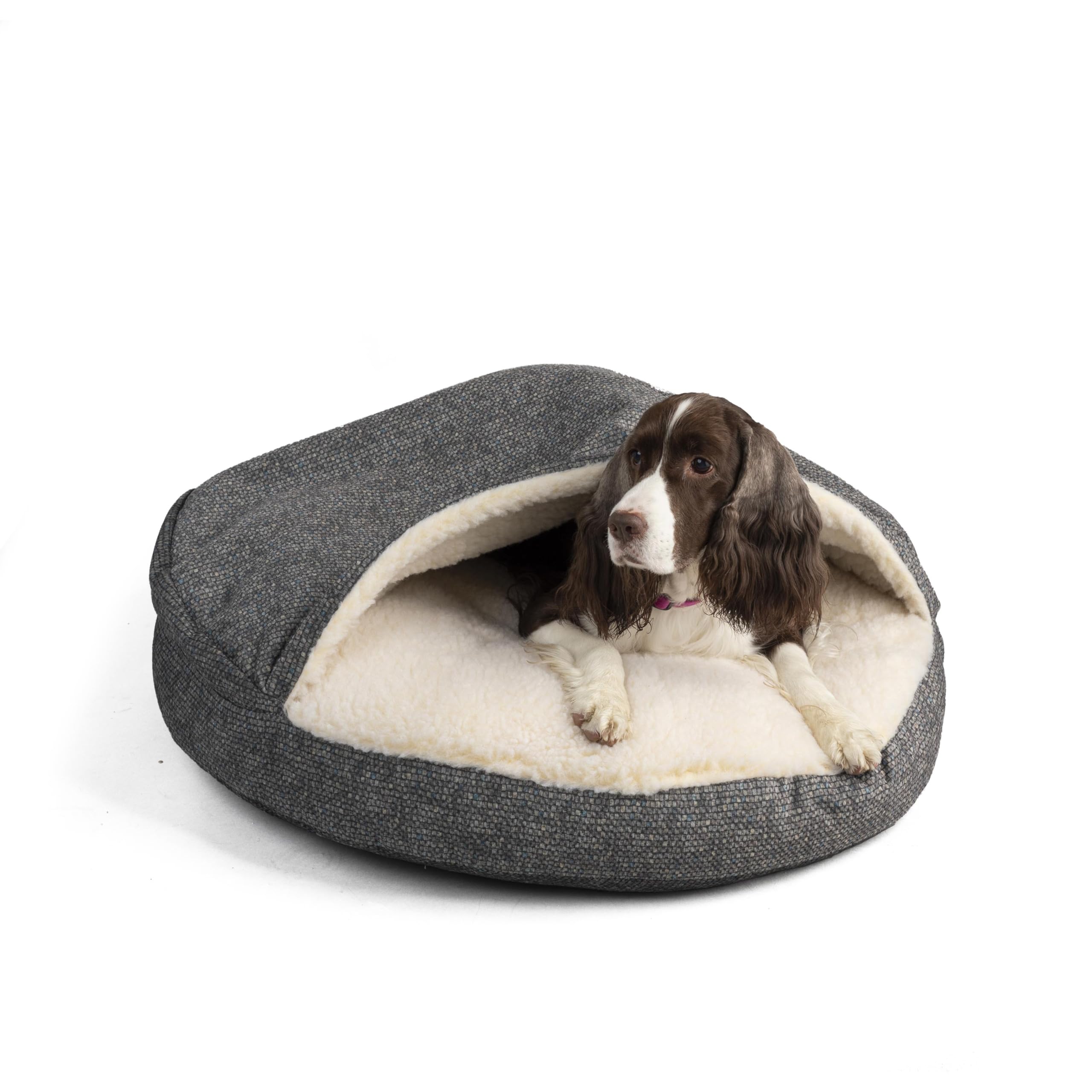 Snoozer Cozy Cave Dog Bed - Indoor Dog Bed with Cover Cave, Covered Calming Burrow for Small Sized Pets with Blanket Attached, Enclosed, Removable Washable Cover - Small, Navy