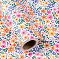 WRAPAHOLIC Kraft Floral Wrapping Paper Roll - Mini Roll - 17 Inch x 9.8 Feet - Spring Summer Garden Flower Design Perfect for Wedding, Bridal Shower, Birthday