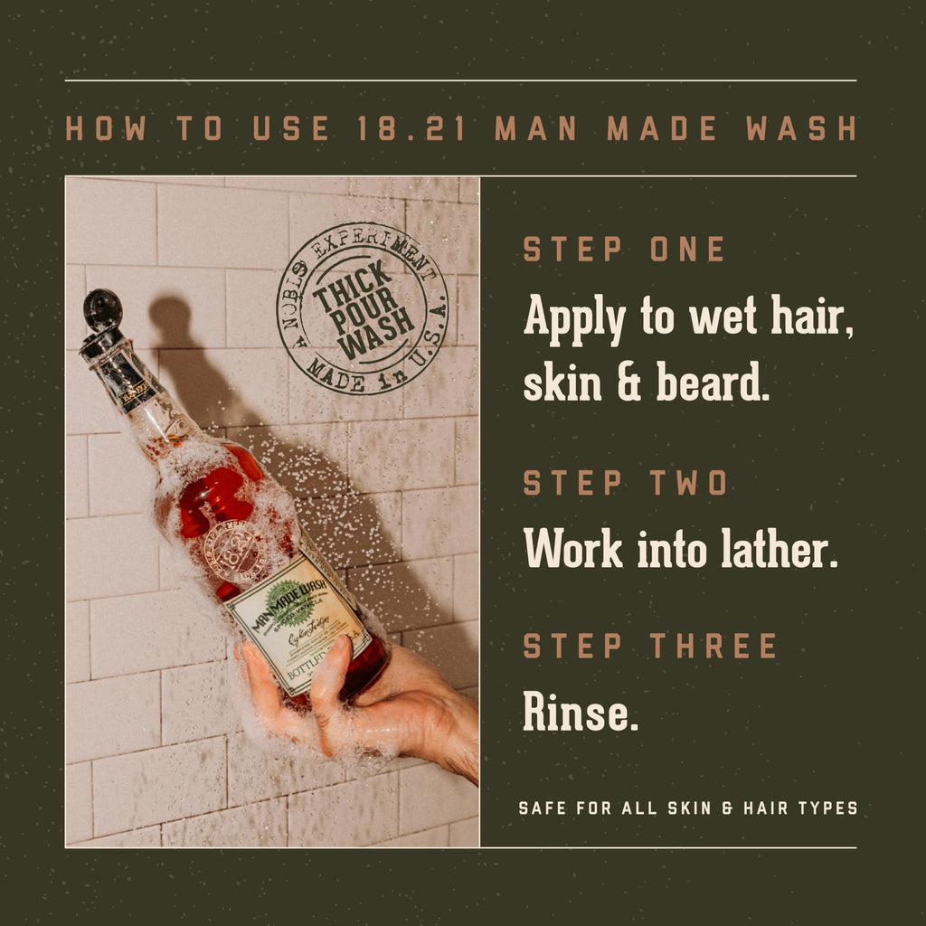 18.21 Man Made Original Absolute Mahogany 3-in-1 Body Wash, Shampoo, & Conditioner for Men, All Hair & Skin Types, Strengthens and Moisturizes in a Manly Aroma, 18oz