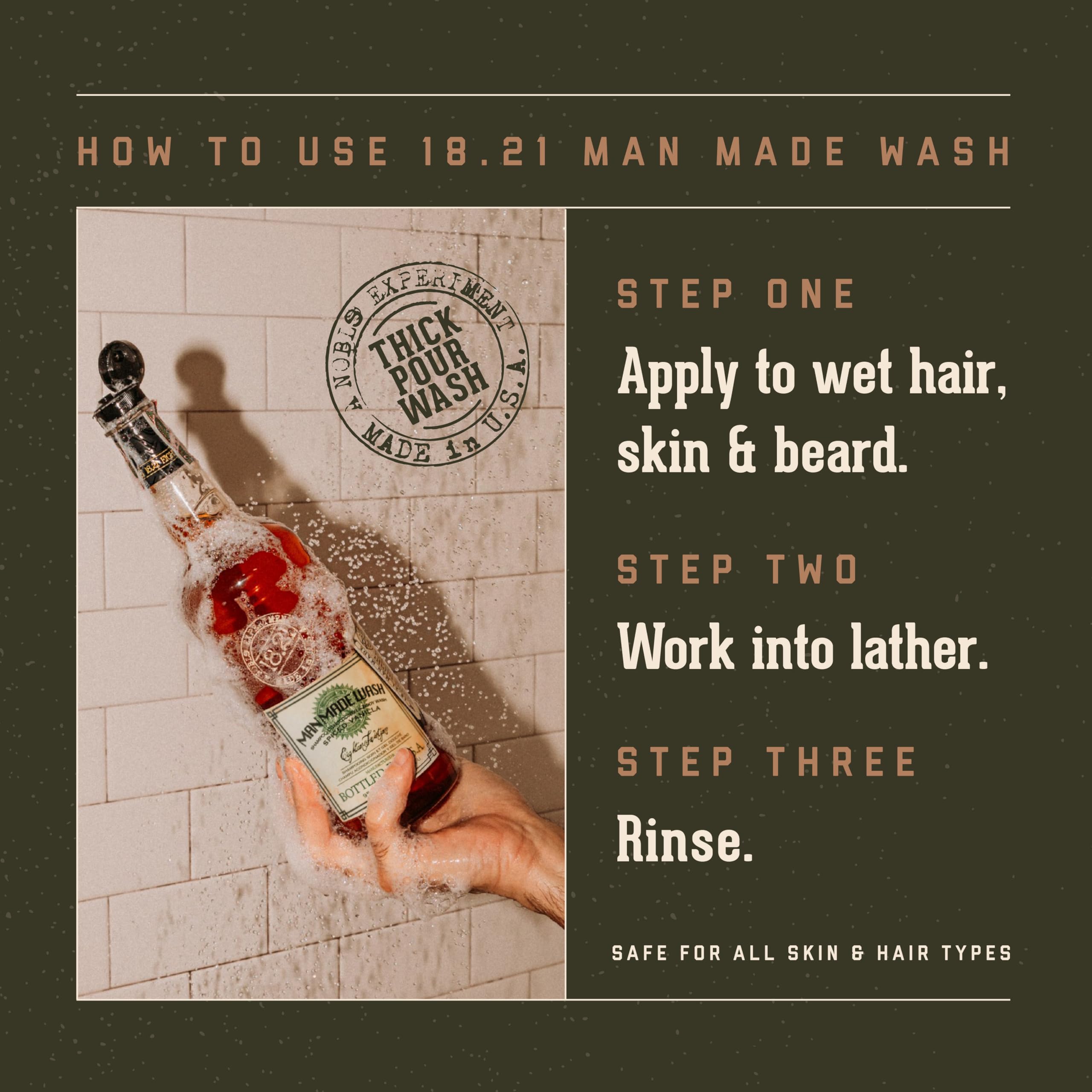 18.21 Man Made Original Absolute Mahogany 3-in-1 Body Wash, Shampoo, & Conditioner for Men, All Hair & Skin Types, Strengthens and Moisturizes in a Manly Aroma, 18oz