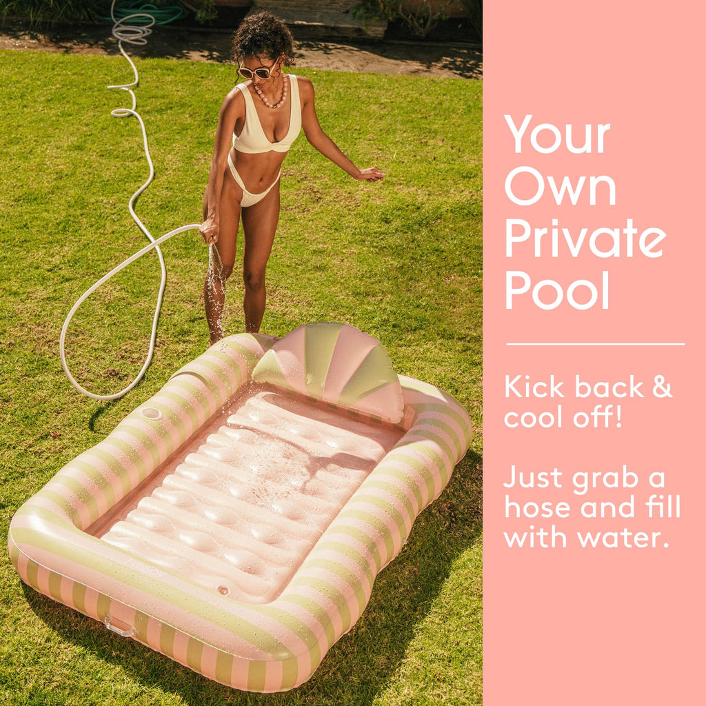 FUNBOY Tanning Pool Lounger Float, XL 72'' x 48'' Pool Float with Custom Pillow and Large Cup Holder, Perfect for Pool or Backyard.