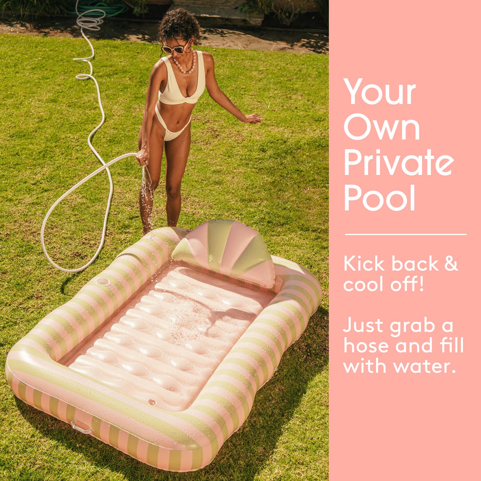 FUNBOY Tanning Pool Lounger Float, XL 72'' x 48'' Pool Float with Custom Pillow and Large Cup Holder, Perfect for Pool or Backyard.