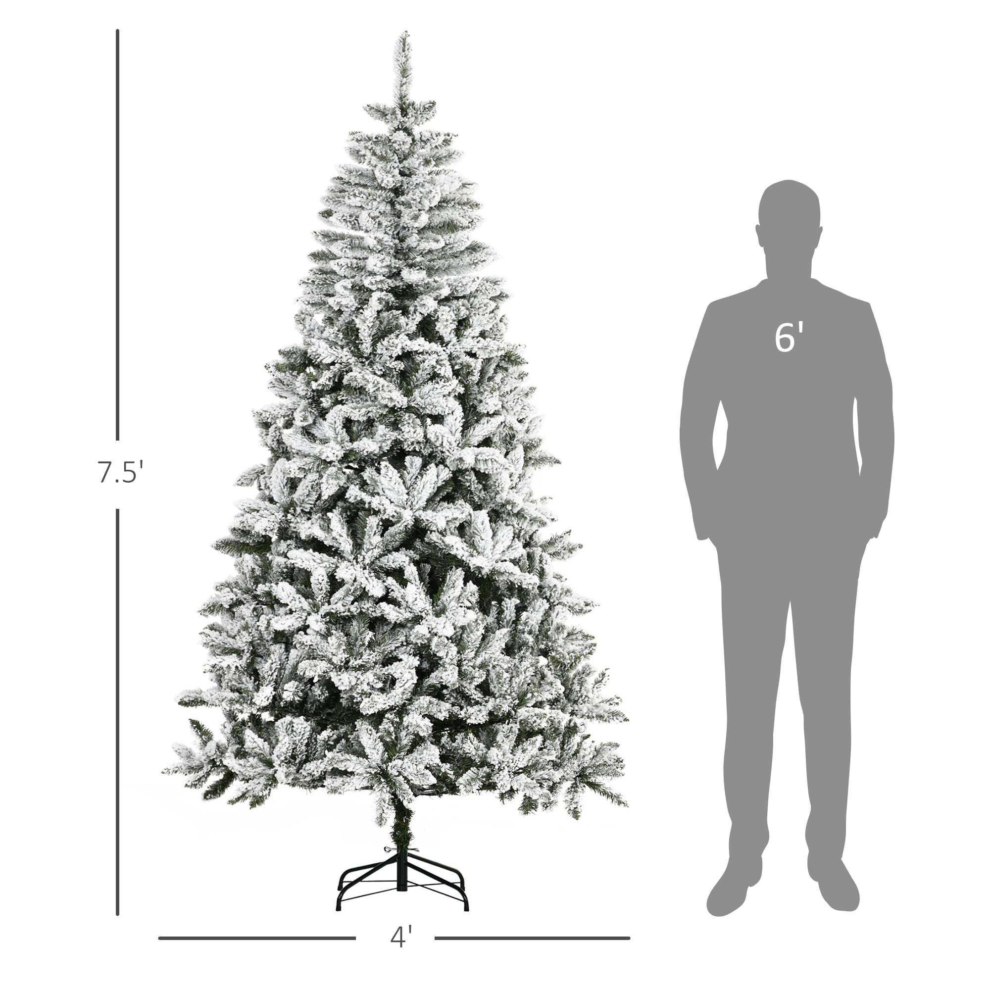 HOMCOM 7.5 Foot Artificial Christmas Tree, Nordic Pine Hinged Xmas Tree with 1218 Realistic Branches, Wide Steel Base, Auto Open, Green