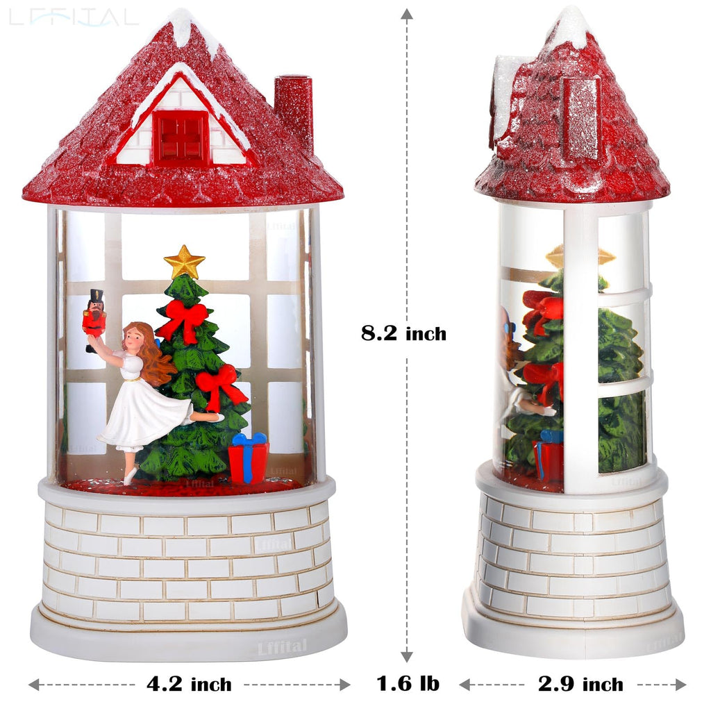 Snowman Christmas Snow Globe Lantern, Lighted Christmas Decorations for Home Candle Shaped Snow Lantern with Music Timer Glittering, Home Decor Festival Gife, USB & Battery Operated
