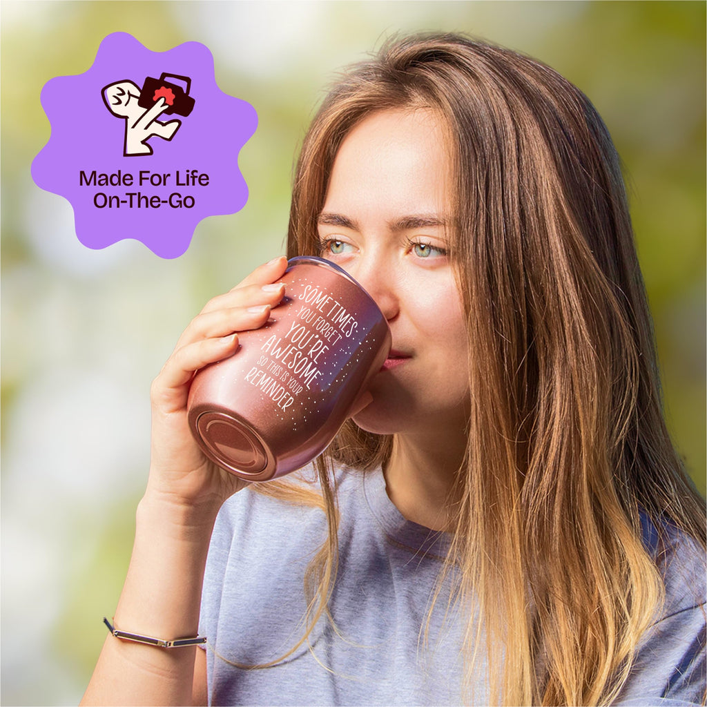 Birthday Gifts for Women Friendship - Purple Gifts for Women Coffee Mug 14oz Sometimes You Forget You're Awesome Unique Gift Idea for Older Women Over 50, 60, Inspirational Cup for Mom, Her