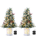 3FT Prelit Premium Snow Flocked Artificial Christmas Tree with Warm White LED, Mini Prelit Xmas Pine Tree for Christmas Decoration,Yard,Home,Office,Outdoor,Indoor,8 Mode Snowflake White Base- 1PC