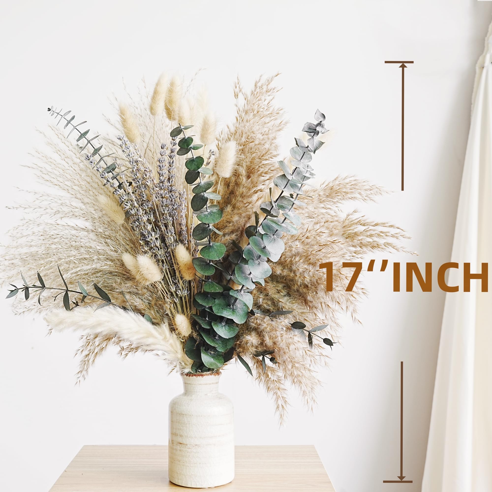 Fall Dried Flower Bouquet with Pampas Grass, Orange Bunny Tails, Lavender & Red Eucalyptus –Boho Fall Decor for Home, Vase, Porch & thanksgiving –Autumn Floral Arrangements for Fall Decorations Indoor