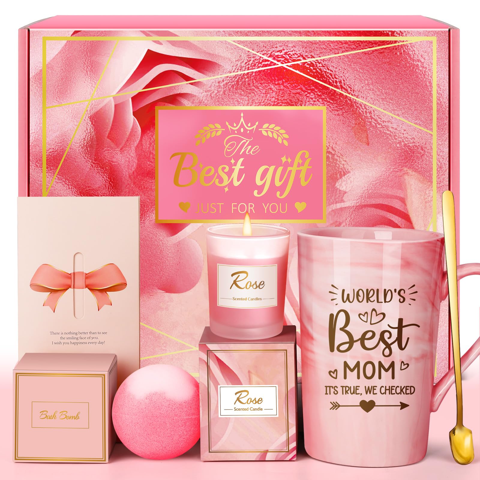 Birthday Gifts for Women, Mom, Sister, Friend: Unique Pink Self Care Spa Relaxation Baskets Set, Mothers Day, Christmas, Valentines, Holiday, Gift for Her, Girlfriend, Grandma, Wife, Bestie, Coworker