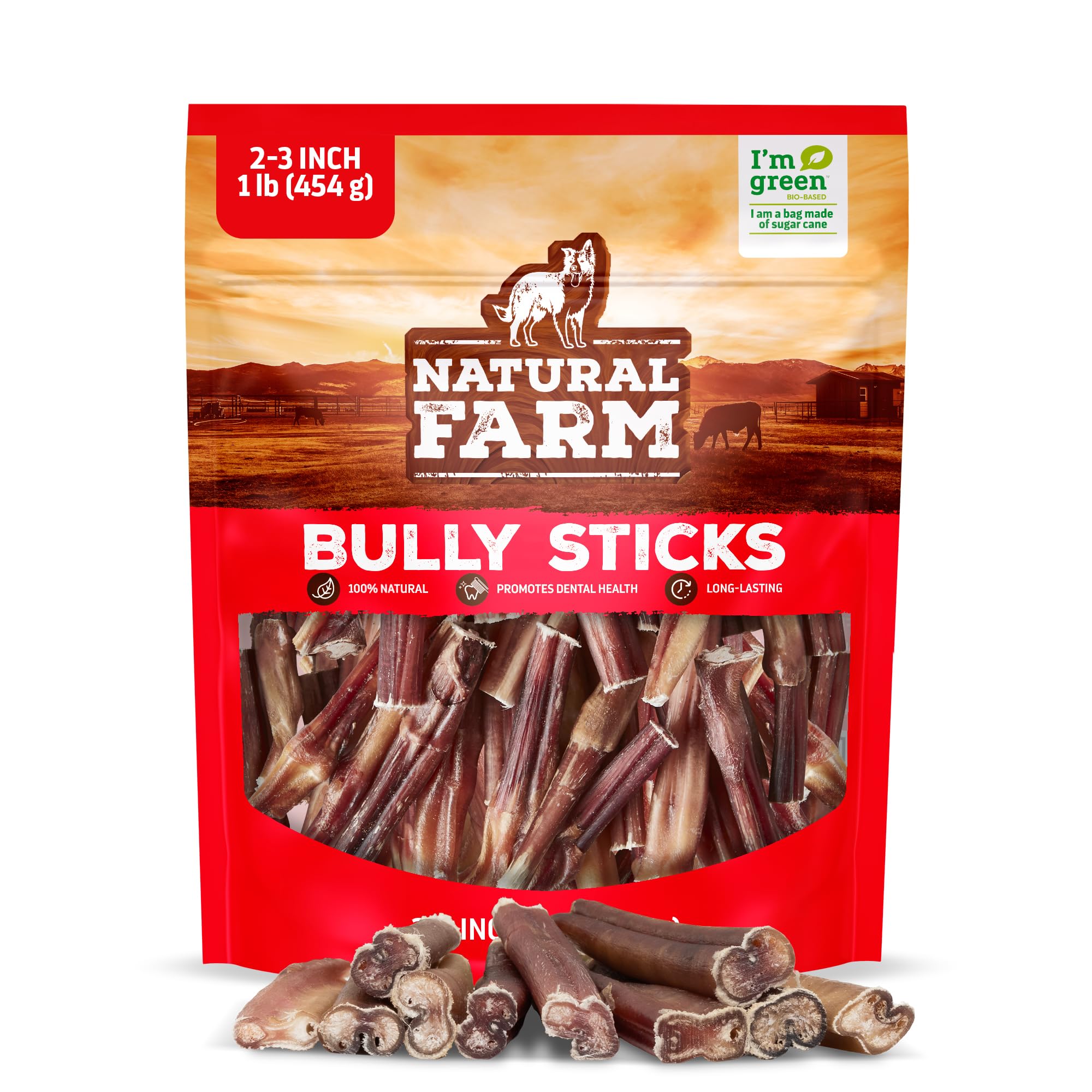 Natural Farm Bully Sticks (6 Inch, 15 Count), Single Ingredient: 100% Beef Chews, Grass-Fed, Non-GMO, Grain-Free, Fully Digestible Treats for Puppies, Small or Senior Dog