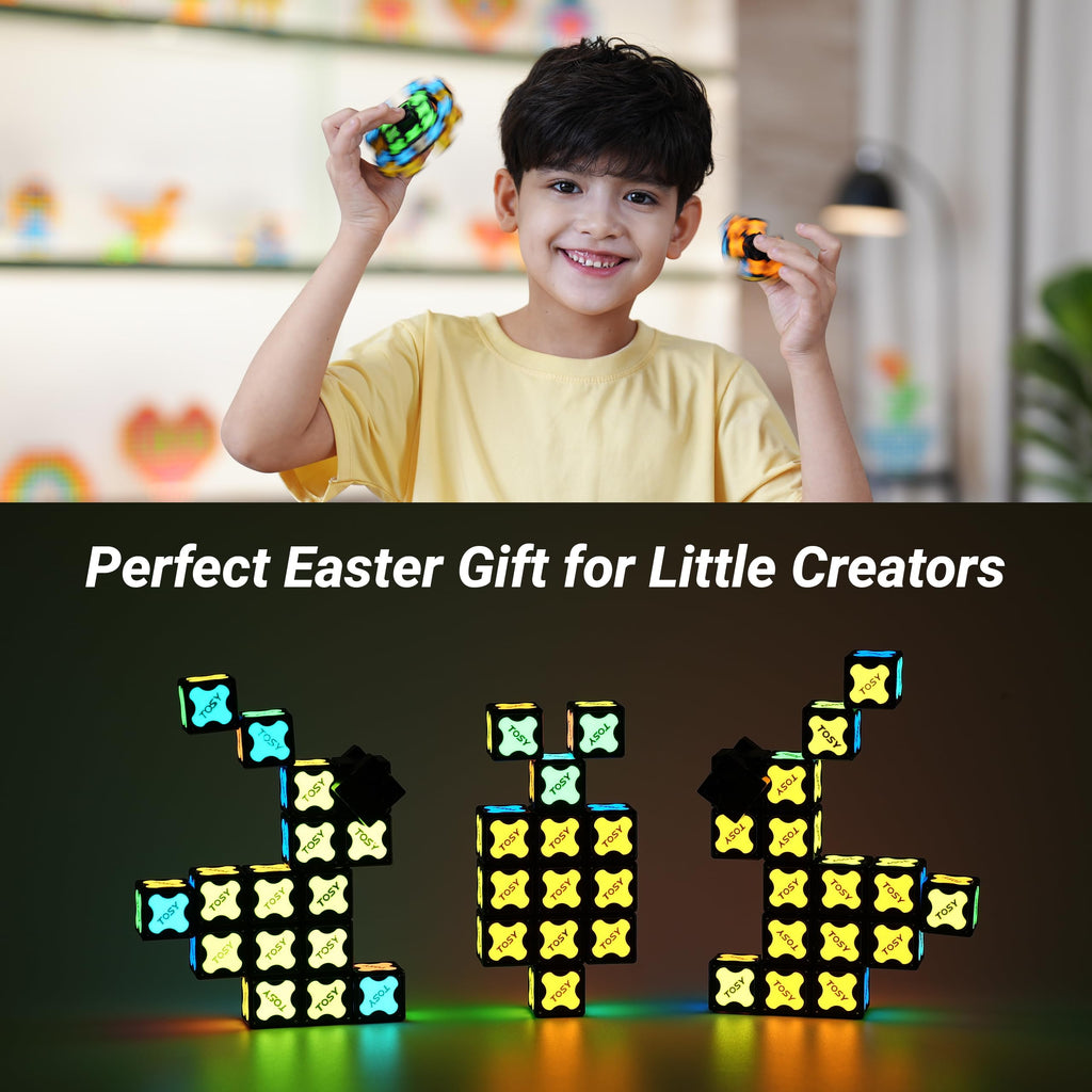 TOSY Magnet Fidget Spinner Mini - 8 Blocks, 3 in 1 Toy: Transformable Fidget Spinner, Infinity Cube, 2x2 Puzzle Cube, Easter Basket Stuffers for Kids/Adults, STEM Sensory Stress Relief Toy