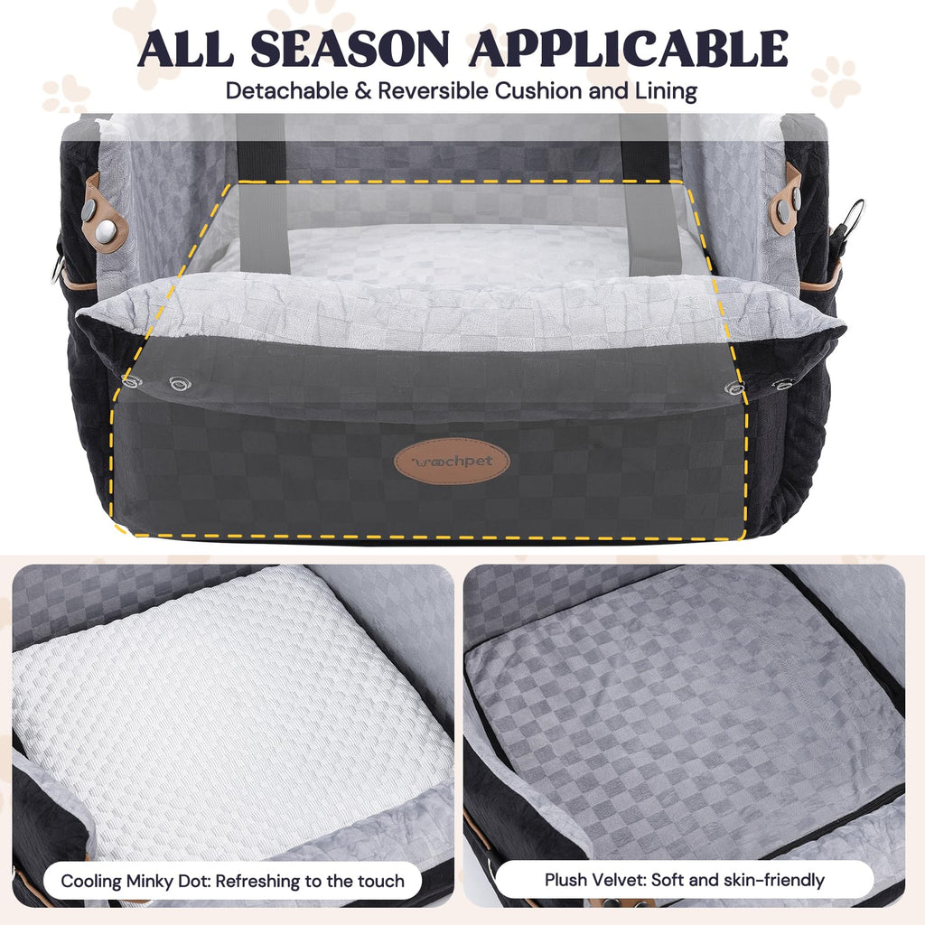 WOOCHPET Dog Car Seat for Small Pets Sturdy Puppy Booster Bed with Elevated Window View Washable Travel Carrier up to 35 Lbs
