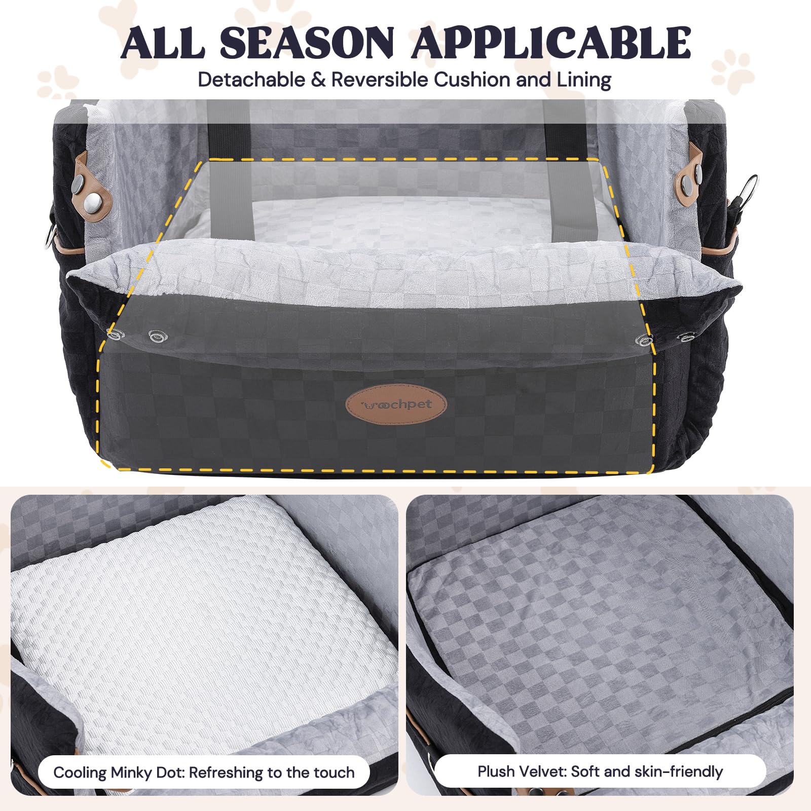 WOOCHPET Dog Car Seat for Small Pets Sturdy Puppy Booster Bed with Elevated Window View Washable Travel Carrier up to 35 Lbs