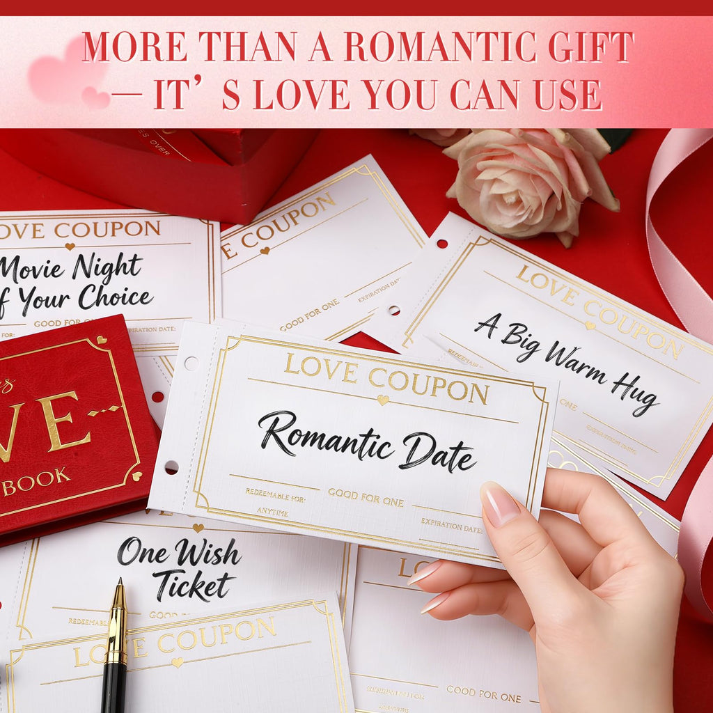 Love Coupons for Him – 30 Blank Personalized Coupons | Romantic Valentines Gifts for Him, Thoughtful Valentines Day Gifts for Husband, Cute Vday Gift for Boyfriend (Ruby Red)