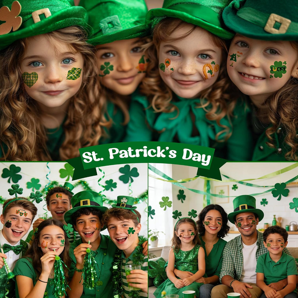 MDDRUIQI 150 Pack St Patricks Day Tattoos - St Patricks Day Accessories - St. Patricks Day Shamrock Decorations Gifts for Kids Stickers Games Toys Crafts Party Favors | St Patricks Day Shirt Women