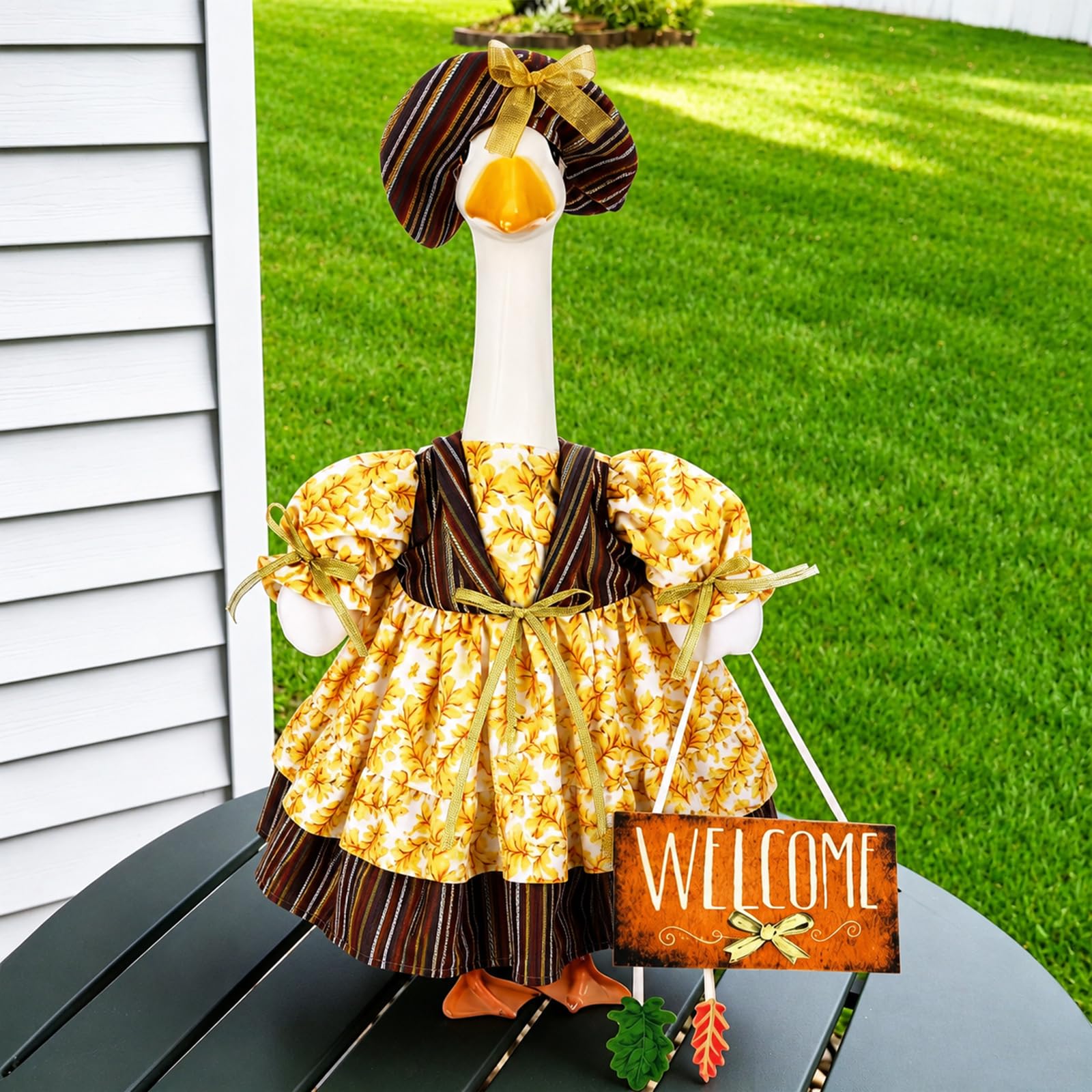 Suzile Fall Maple Porch Goose Outfit Autumn Goose Clothes for 23 Inch Cement or Plastic Geese Costume for Yard Lawn Outdoor Garden Patio Concrete Duck Statue Dress Thanksgiving Party Holiday Decor