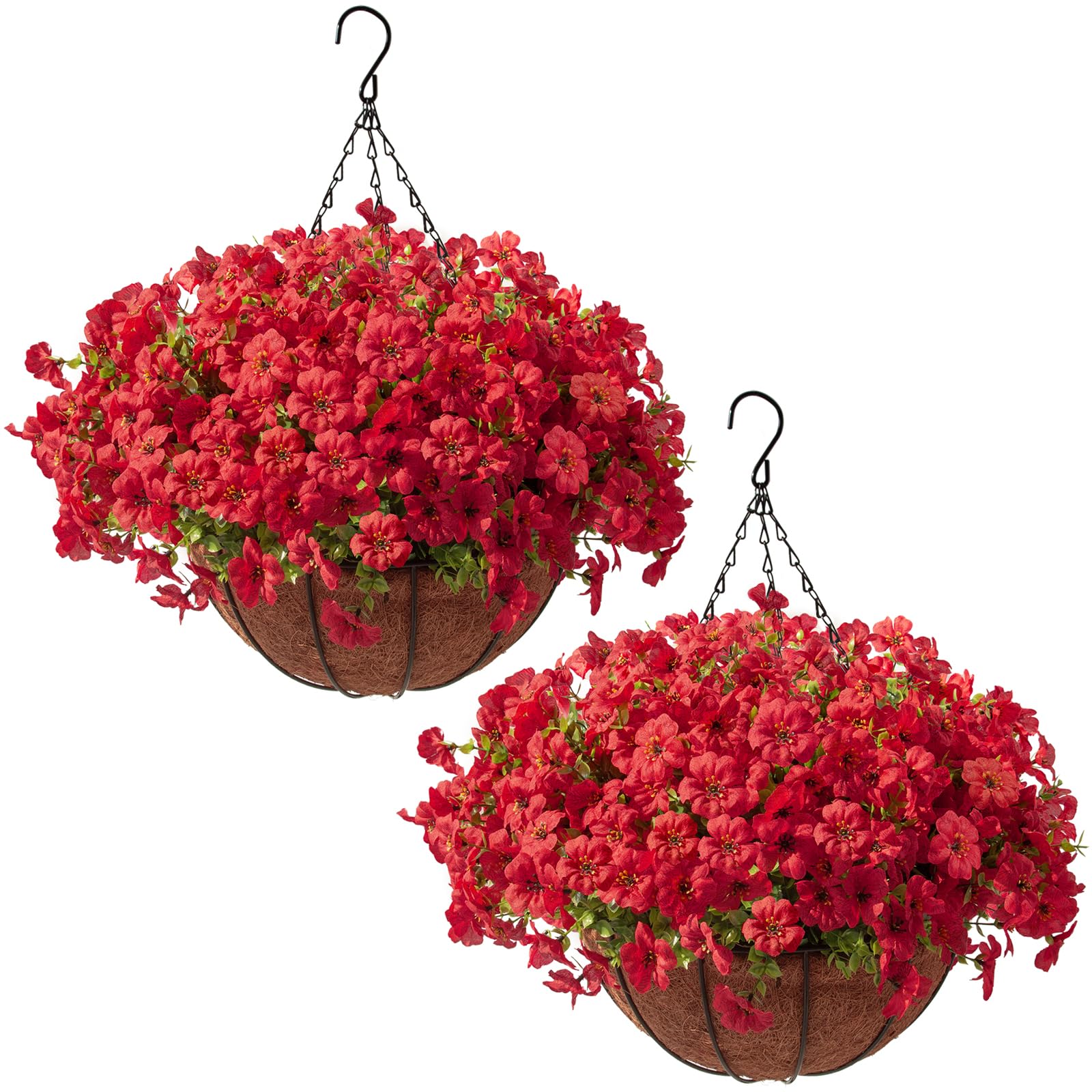 Hananona 24 Pcs Artficial Outdoor Flowers with Hanging Baskets, Orange Fall mums 2 Pack Hanging Planter with Outdoor Fall Flowers for Autumn Porch Garden and Home Patio Yard Decor (2, Orange)