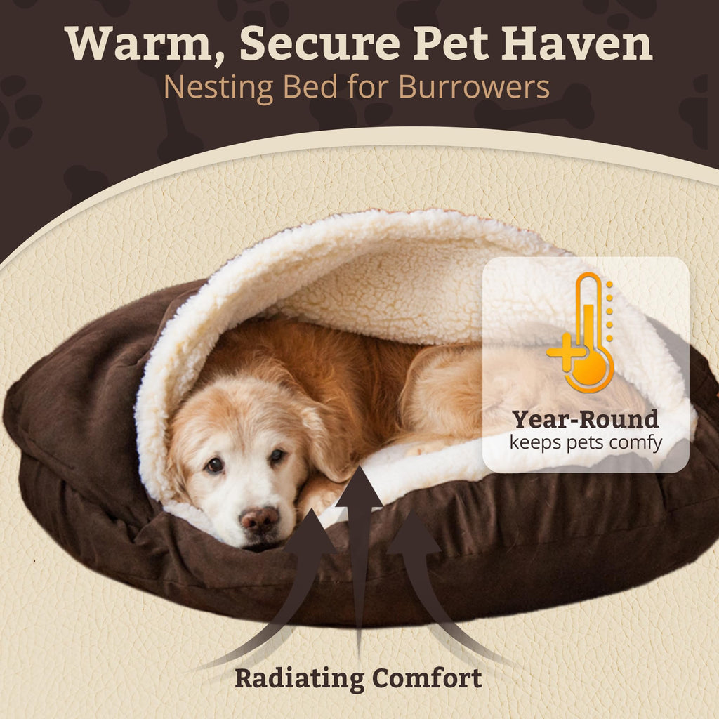 Snoozer Cozy Cave Dog Bed - Indoor Dog Bed with Cover Cave, Covered Calming Burrow for Small Sized Pets with Blanket Attached, Enclosed, Removable Washable Cover - Small, Navy
