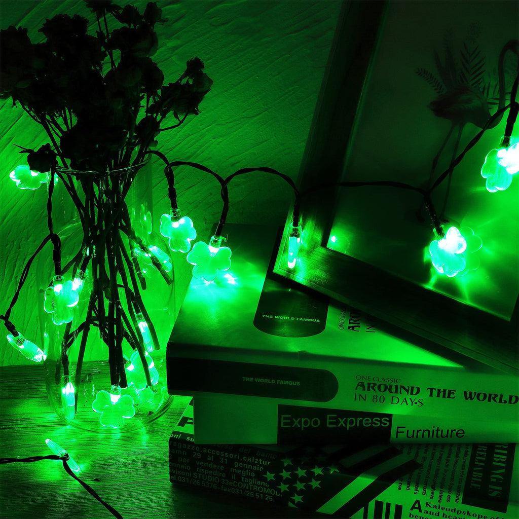 LJLNION St. Patricks Day String Lights Outdoor, 50 LED 16 FT Shamrocks Decorative Green Leaf Lights Battery Operated, 8 Lighting Modes & Timer, Waterproof for Home Garden Party Decoration, 2 Pack