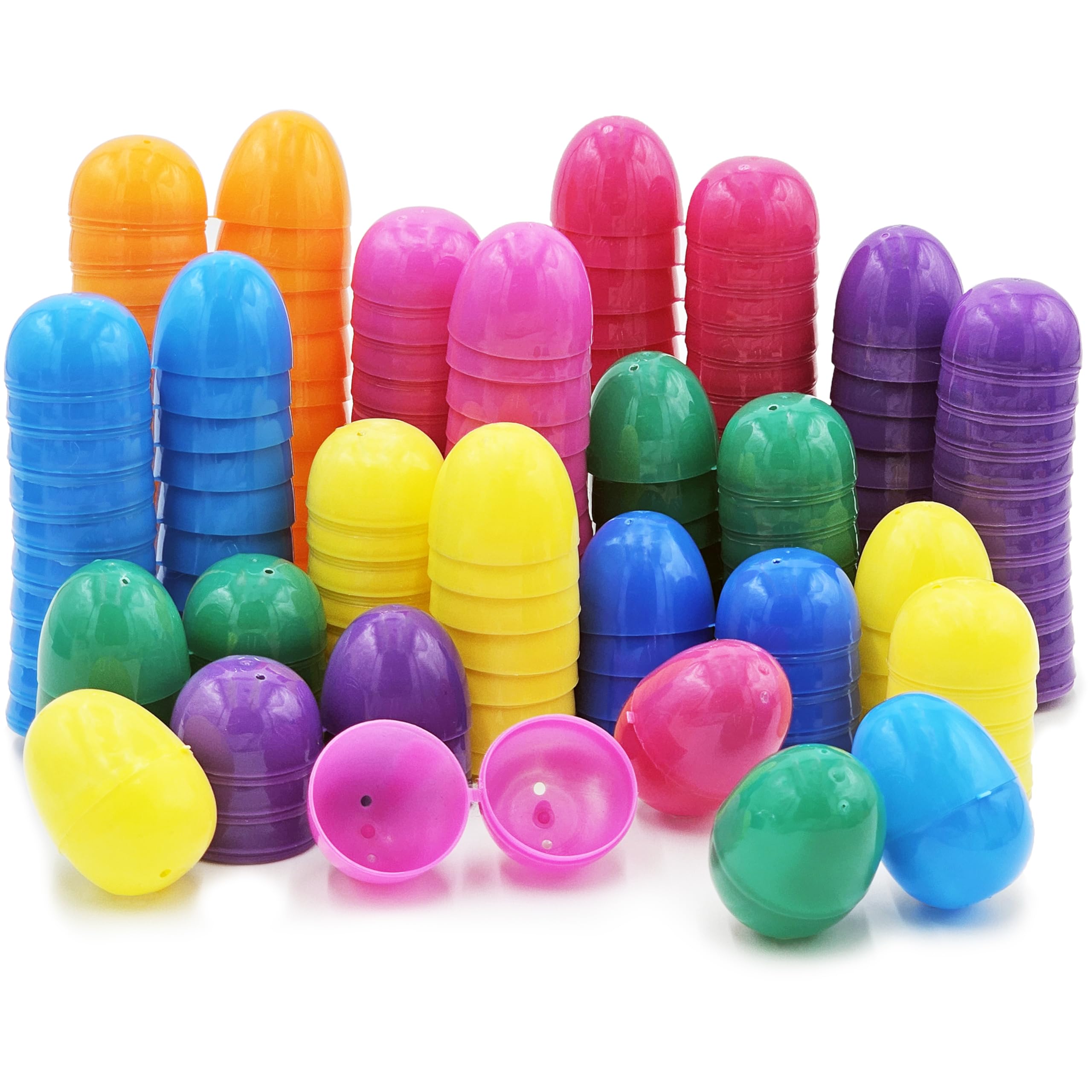 The Dreidel Company Fillable Easter Eggs 50-Pack with Hinge Bulk Colorful Bright Plastic Easter Eggs, Perfect for Easter Egg Hunt, Suprise Egg, Easter Hunt, 2.25" Assorted Colors (50-Pack)