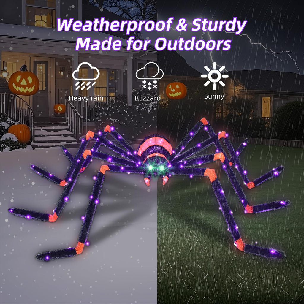 Halloween Decorations Outside Giant Spider - HOYECHI Outdoor Halloween Decor Lighted Spider 4.2FT, Light Up Spider with 90 LED Lights, Ground Stakes, for Front Yard Porch Gardens Lawns Party