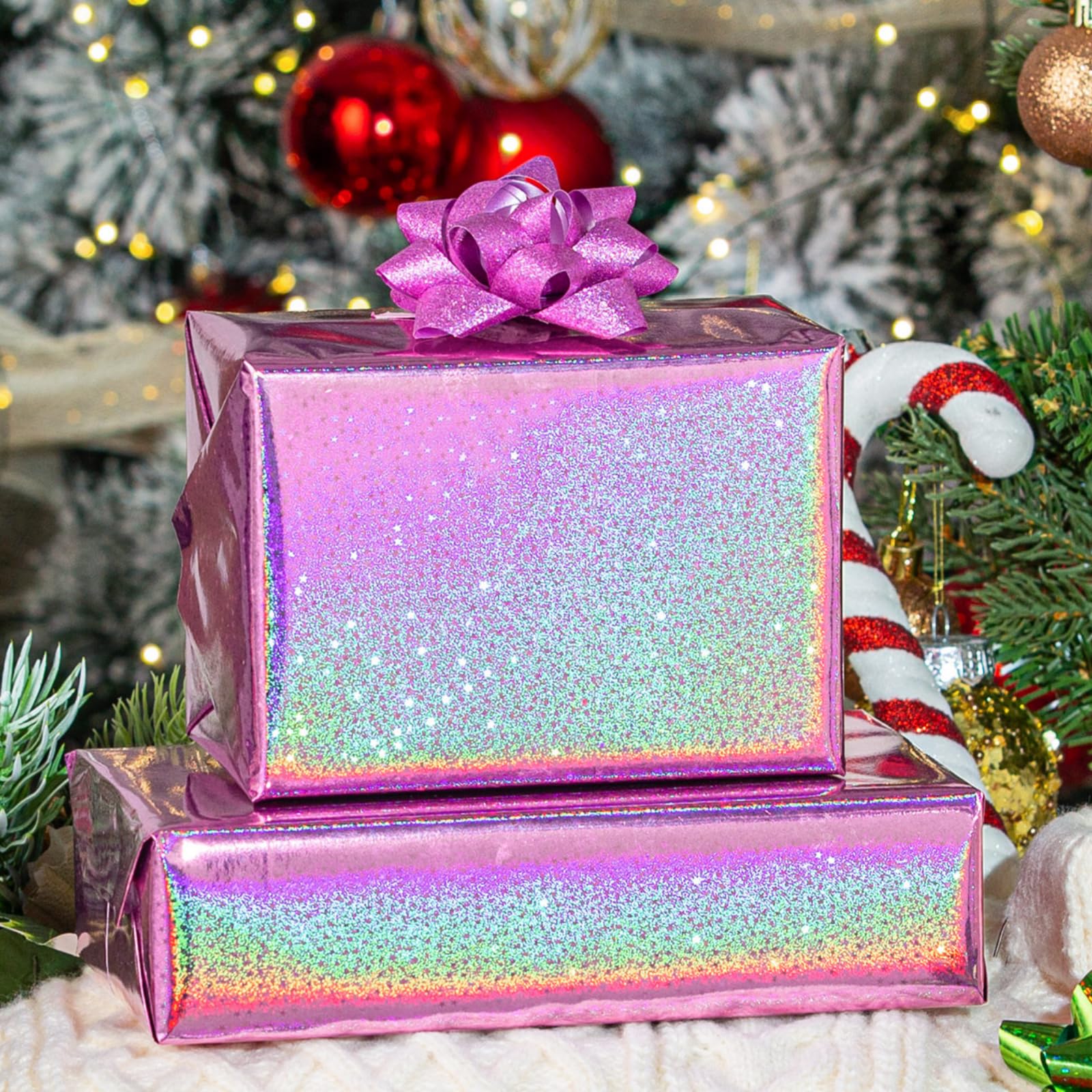 Burymento Black Wrapping Paper Roll, Metallic Holographic Stripe Gift Wrap for Birthday, Valentines, Mothers day, Graduation, Wedding, Fathers day, Baby Shower, Christmas (17 IN x 32.8 FT)