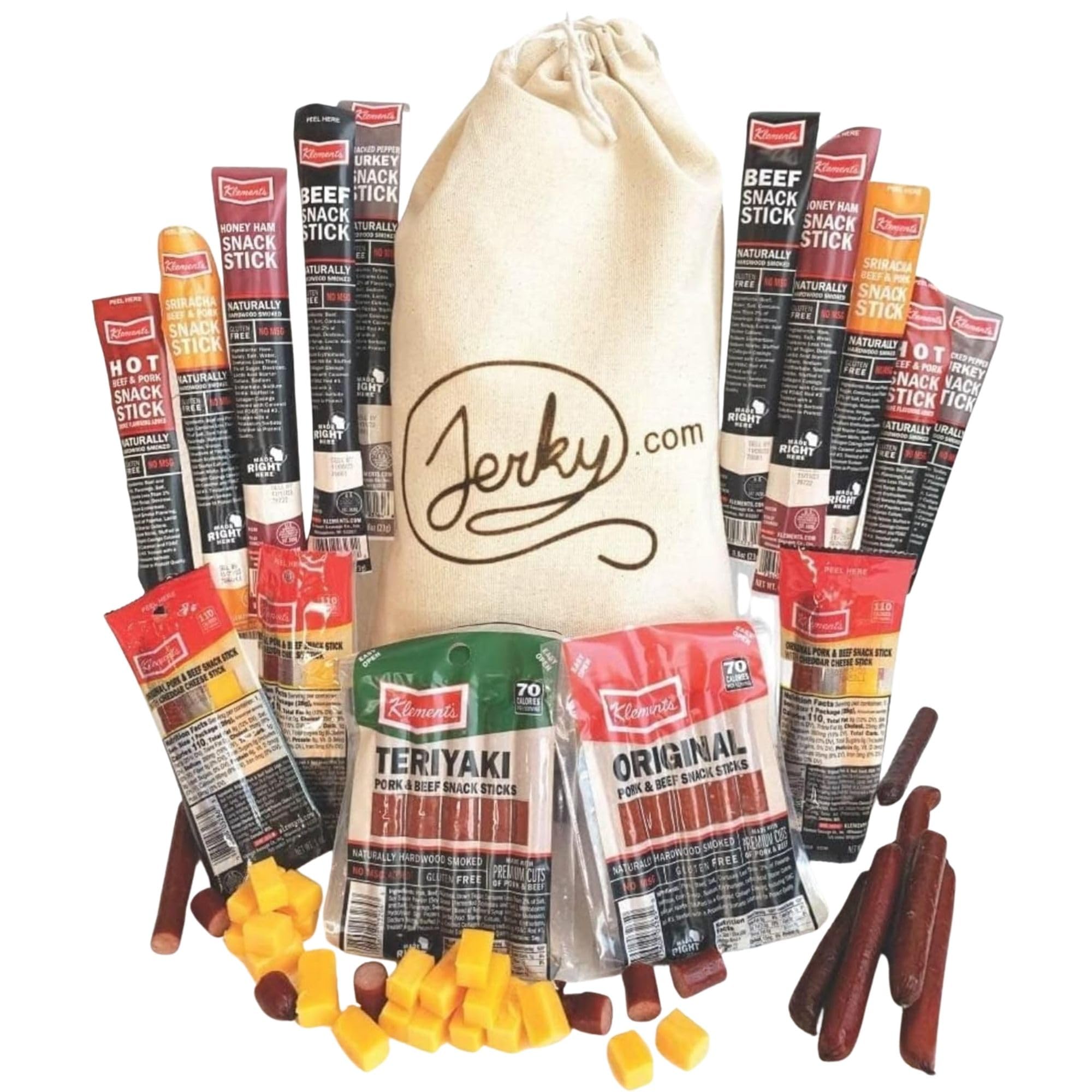 Jerky.com 26pc Meat Sticks Variety Pack - Fathers Day Gift for Dad - Beef Jerky Gifts for Men - Low Sugar & High Protein - Gluten Free & Keto Meat Sticks - Pork, Turkey, Ham Beef Jerky Sticks & Cheese Sticks - Dad Gifts