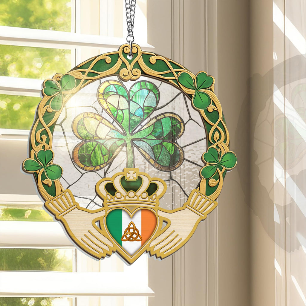 FLAGWIX St Patricks Day Decorations - Hanging Suncatcher 6 in, Shamrock St Patricks Day Decorations, Irish Suncatcher for Home Garden Decor - Irish Gifts for Women Men, Spiritual Gifts for Mom Grandma