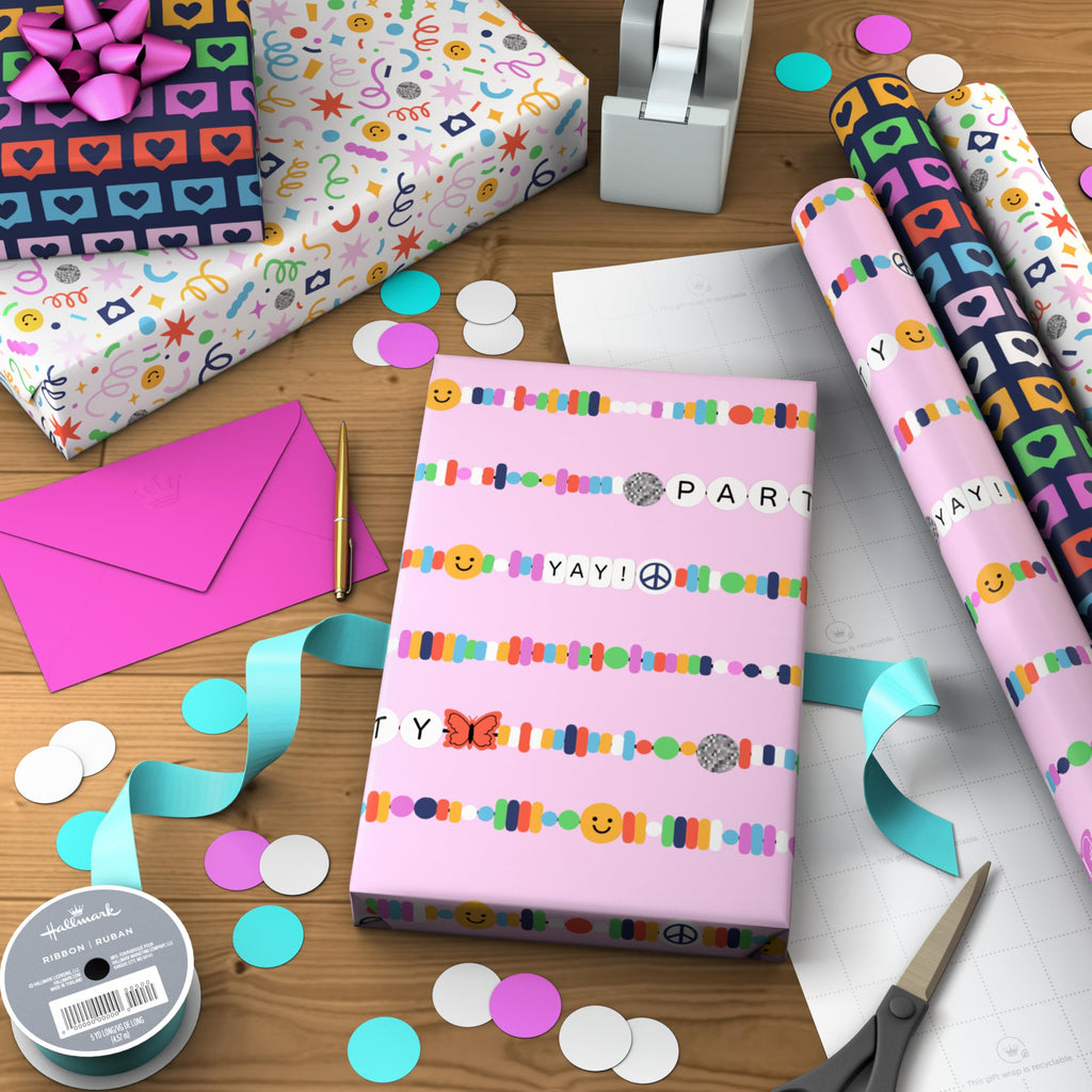 Hallmark Reversible Spring Wrapping Paper (3 Rolls: 75 Sq. Ft. Ttl) Floral, Lemons, Bright Abstract for Easter, Birthdays, Mother's Day, Bridal Showers, Baby Showers