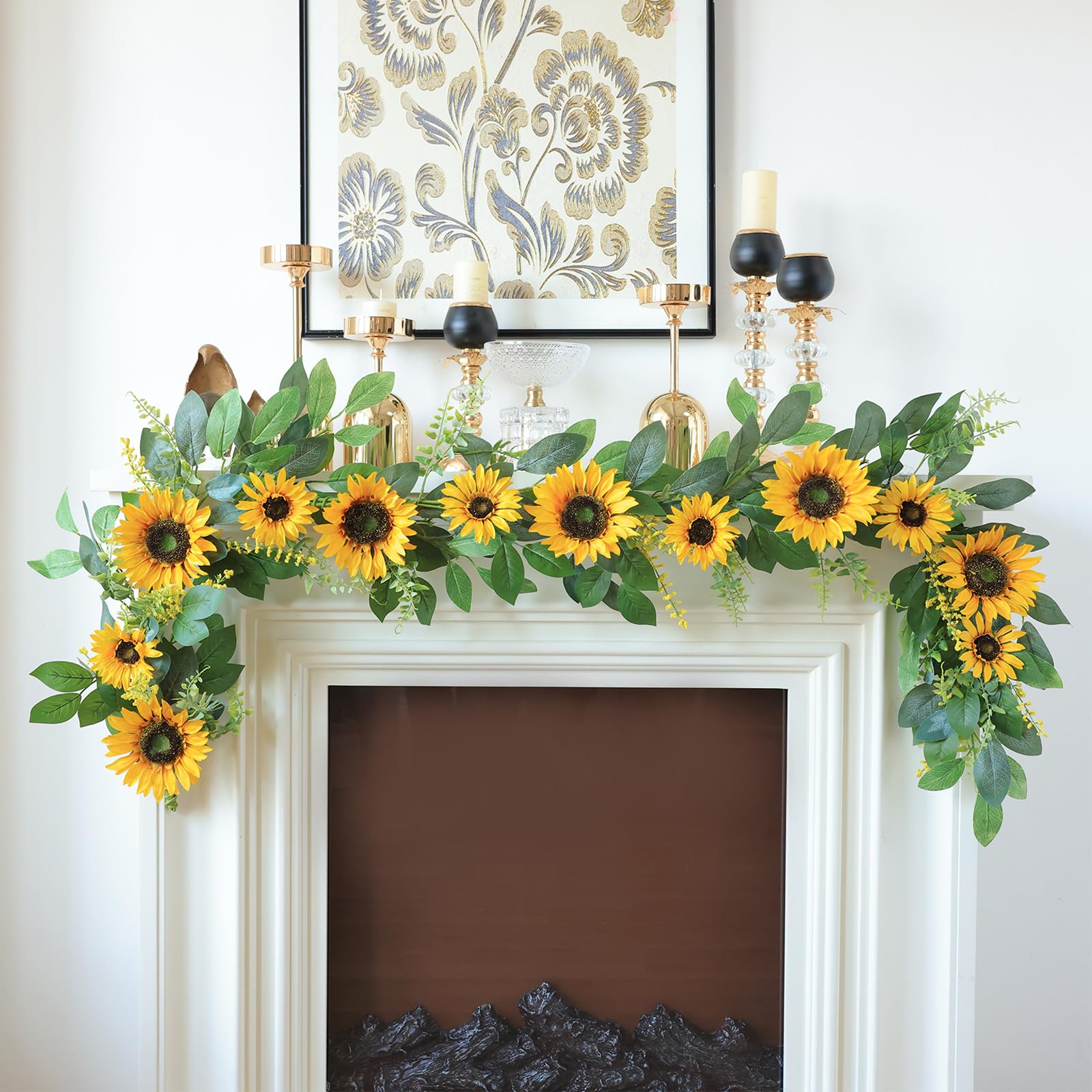 Mizii Artificial Sunflower Garland 6FT Fake Silk Sunflowers Flower Garland Autumn Hanging Vines Decorations for Kitchen Table Centerpieces Room Wall Party Wedding Birthday Fall Decor (Orange)