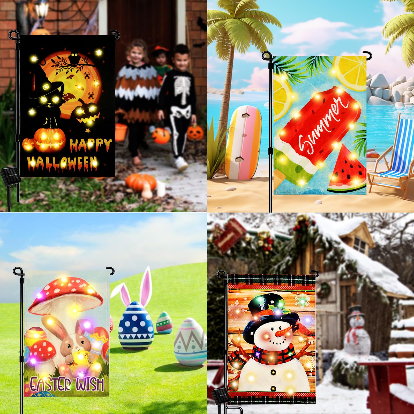 Lighted Christmas Garden Flag for Outside, Led Snowman Garden Flag, Winter Yard Flag 12x18 Double Sided for Outdoor Yard Porch Lawn Decoration