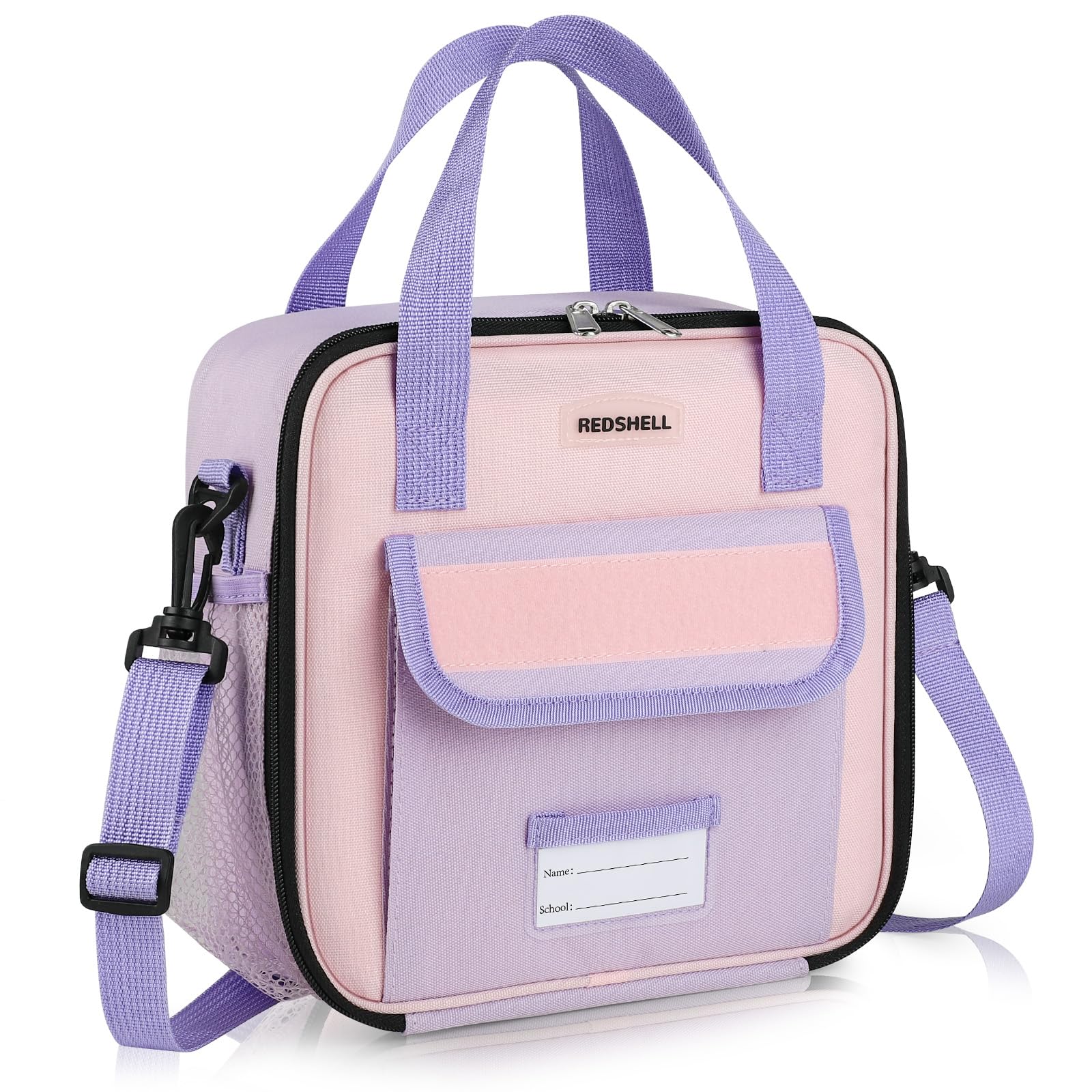 REDSHELL Tactical Lunch Box Kids, Large Insulated Lunch Bag for Girls, Cooler Lunchbag, Square Toddler Lunchbox, School Daycare Lunch Tote Pail with Water Bottle Holder Shoulder Strap, Purple