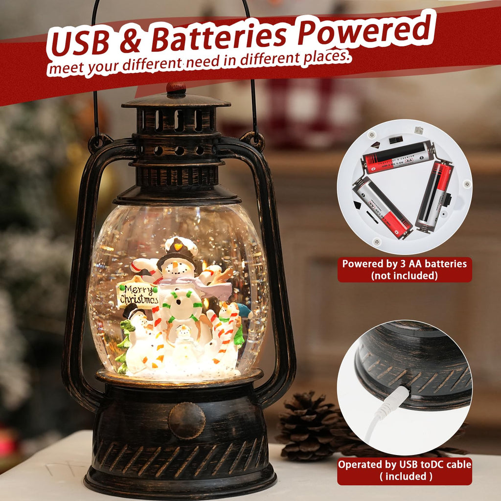 Snow Globe Christmas Decorations Indoor, Santa Claus Lighted Musical Christmas Snow Globes Lantern with Glitter & 6H Timer, Santa Claus Christmas Decorations for Home