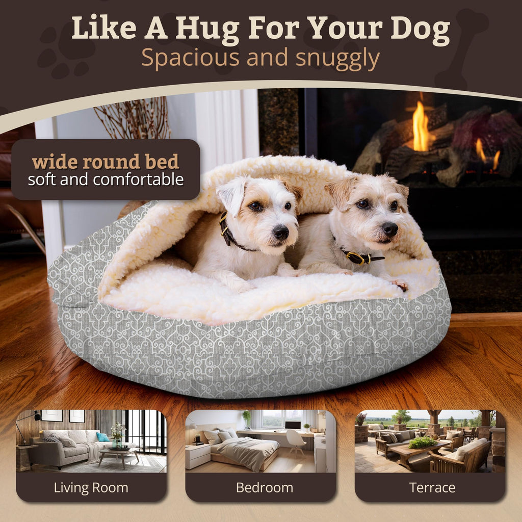 Snoozer Cozy Cave Dog Bed - Indoor Dog Bed with Cover Cave, Covered Calming Burrow for Small Sized Pets with Blanket Attached, Enclosed, Removable Washable Cover - Small, Navy