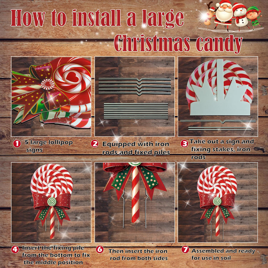33" Christmas Decorations Outdoor Candy Christmas Decorations, 2ct Large Tall Outdoor Stake Signs 4 Interlocking PP Panels with H-Brackets Fiberglass Rods for Lawn Pathway Xmas Party