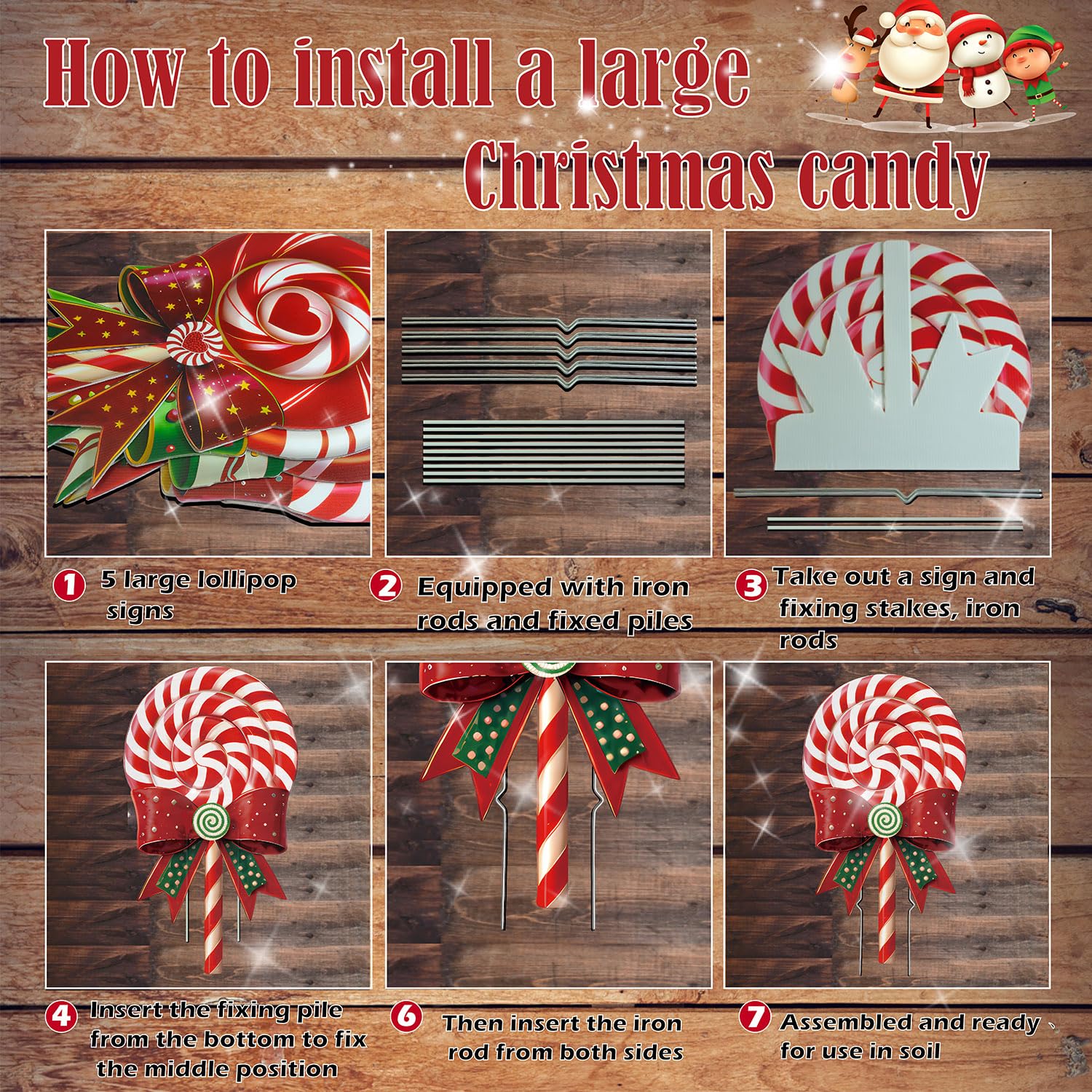 33" Christmas Decorations Outdoor Candy Christmas Decorations, 2ct Large Tall Outdoor Stake Signs 4 Interlocking PP Panels with H-Brackets Fiberglass Rods for Lawn Pathway Xmas Party