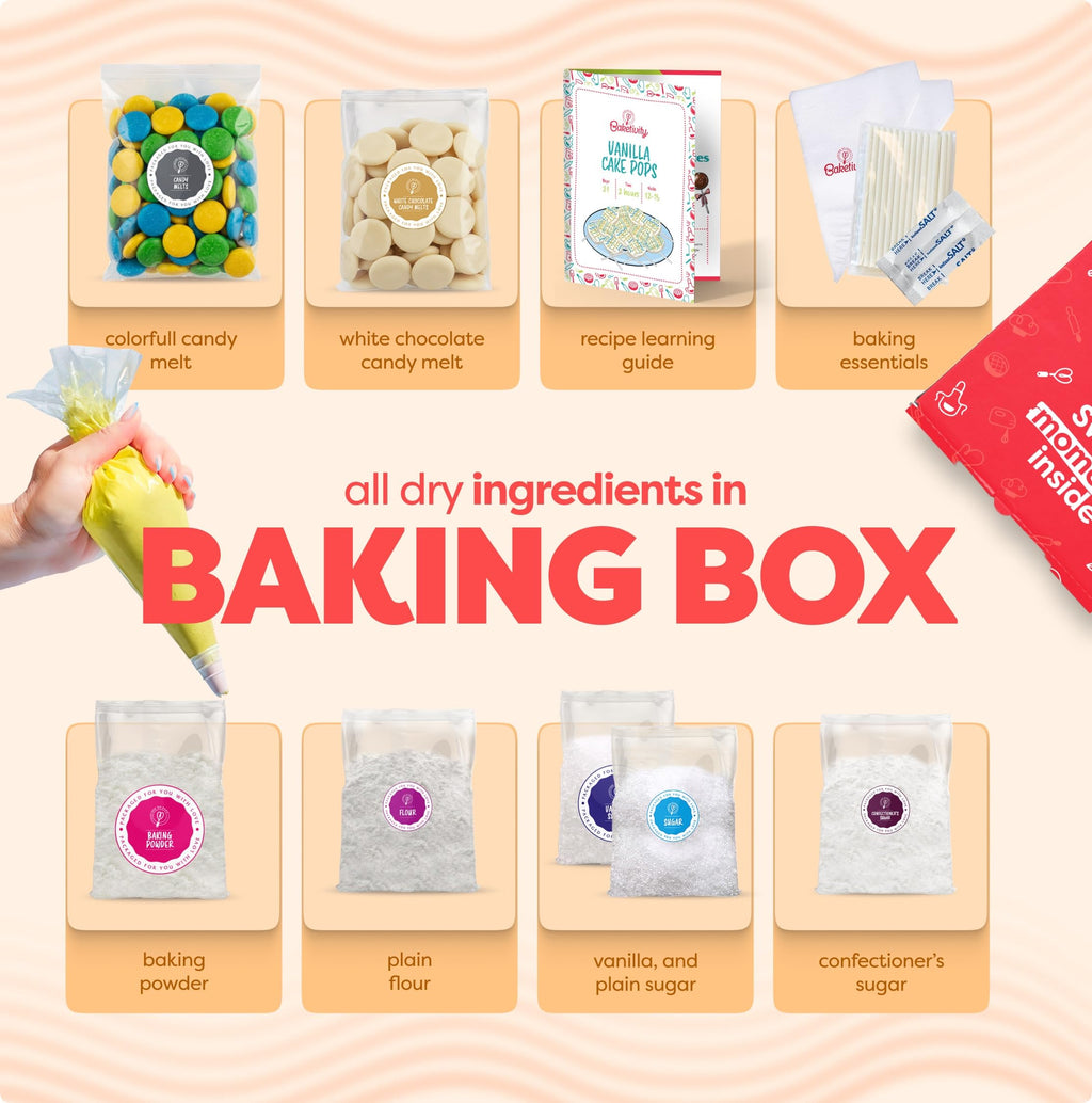 Baketivity DIY Cake Pop Baking Kit for Kids - Premeasured Ingredients, Decorating Supplies