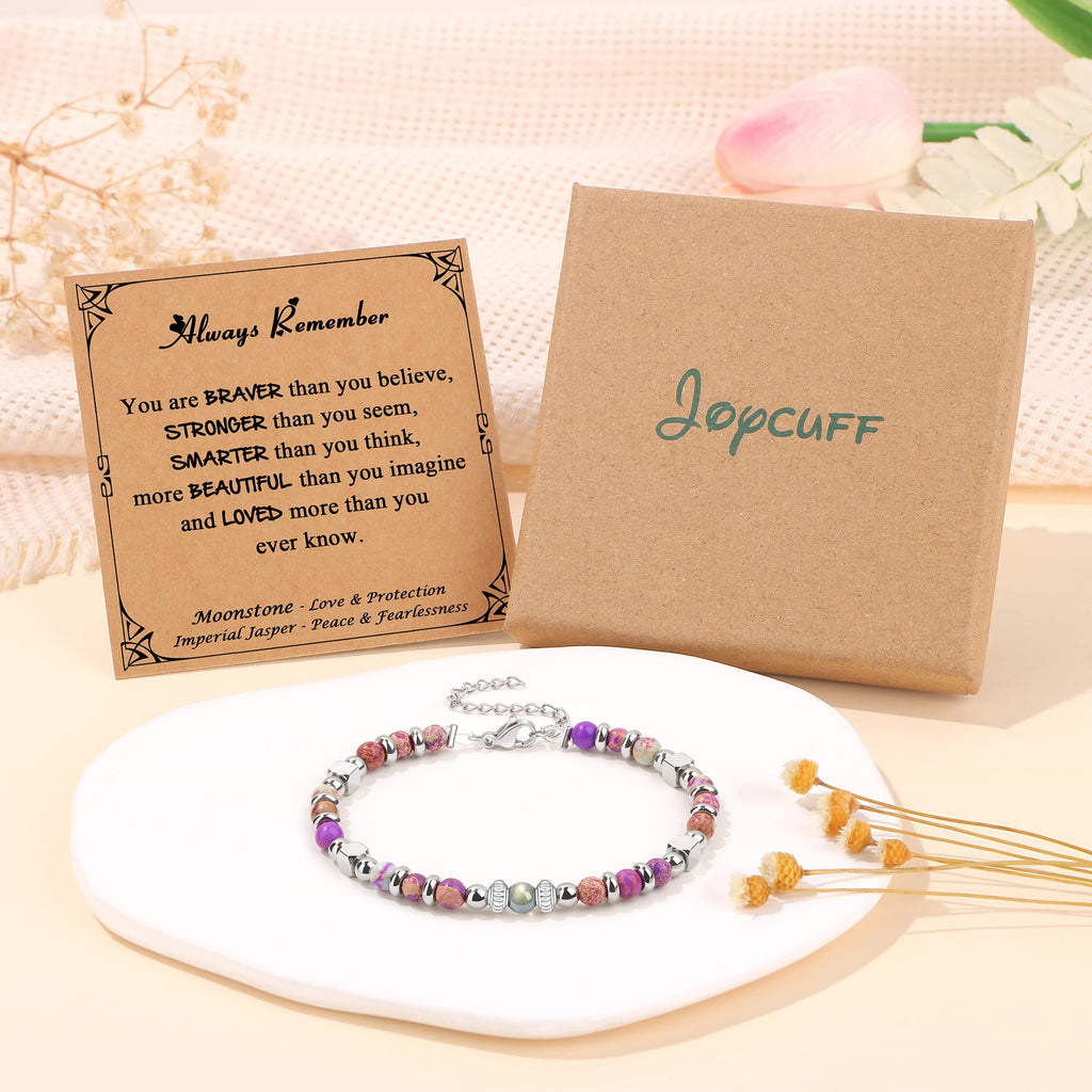 JoycuFF 𝗚𝗶𝗳𝘁𝘀 𝗳𝗼𝗿 𝗪𝗼𝗺𝗲𝗻 𝗠𝗼𝗼𝗻𝘀𝘁𝗼𝗻𝗲 𝗕𝗿𝗮𝗰𝗲𝗹𝗲𝘁 Amazonite Colorful Imperial Jasper Stainless Steel Beads Bracelets, Graduation Christmas Valentines Mothers Day Birthday Gifts