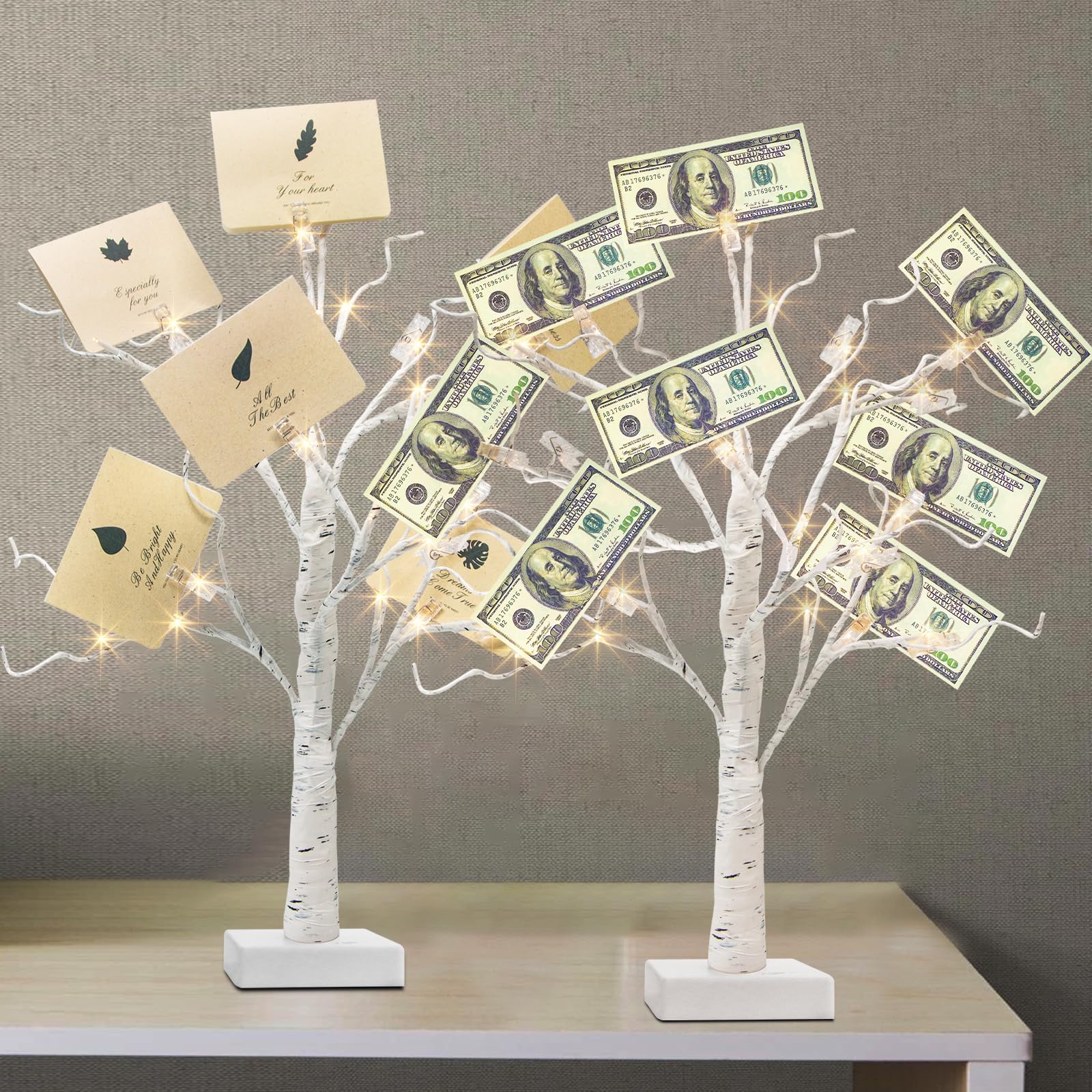 PEIDUO Home Decor, 2FT Birch Tree with LED Lights, Warm White Light up Tree Lamp, Artificial Trees for Home Table Inside, Battery Powered, Timer (2PK)