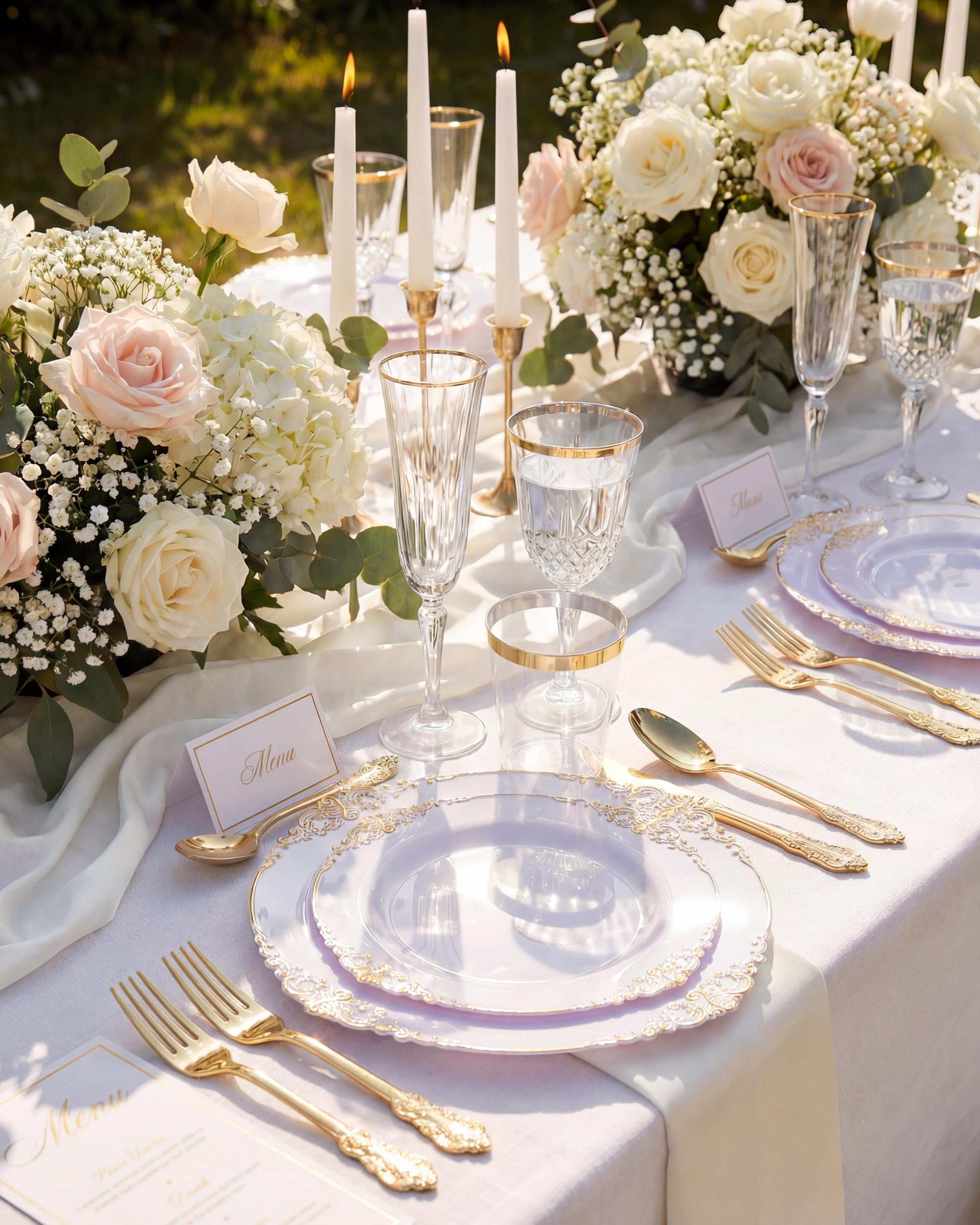 Nervure 175PCS Clear Blue Plastic Plates - Plastic Dinnerware Set Include 25Dinner Plates, 25Dessert Plates, 25Cups, 25Forks, 25Knives, 25Spoons, 25Napkins Perfect for Wedding & Party
