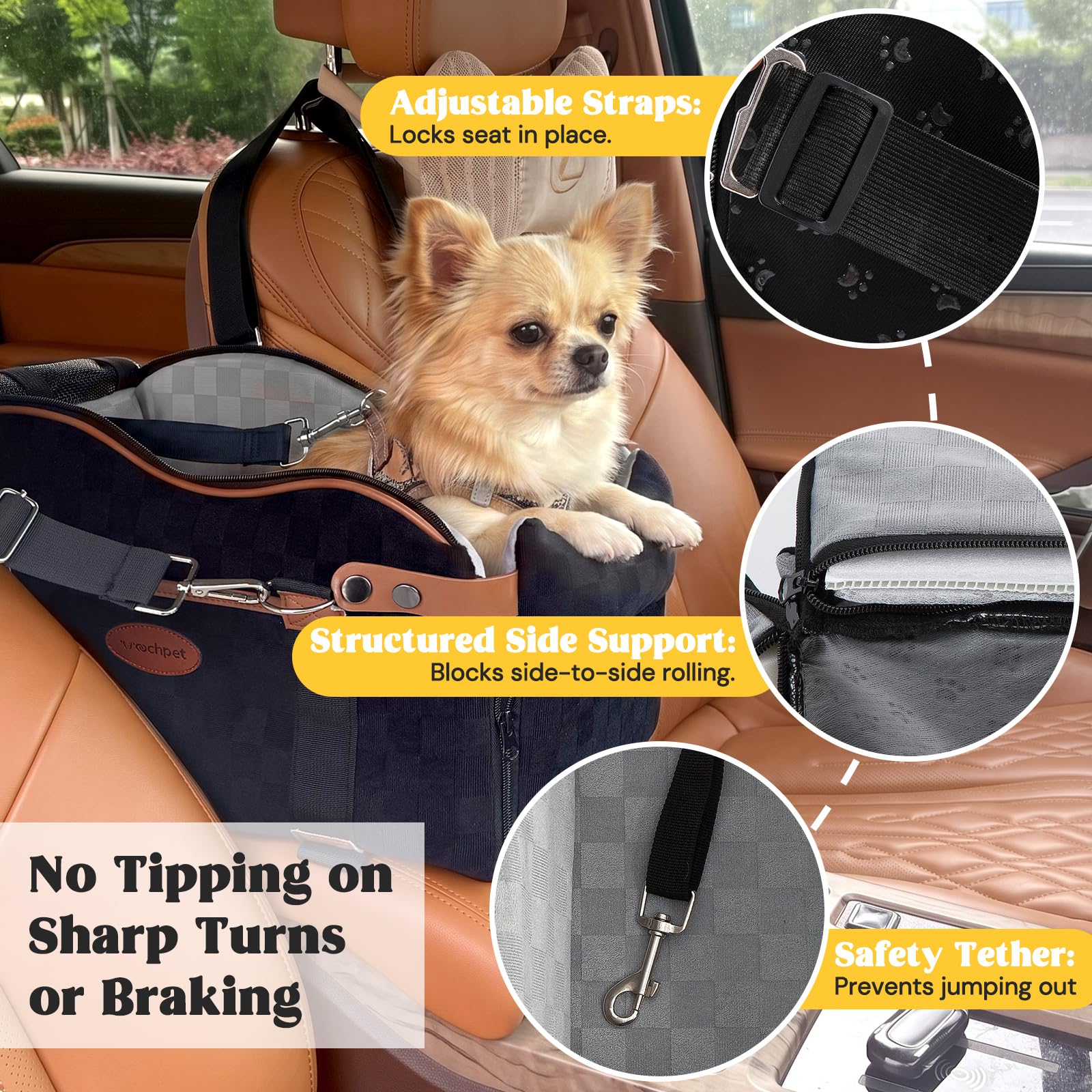 WOOCHPET Dog Car Seat for Small Pets Sturdy Puppy Booster Bed with Elevated Window View Washable Travel Carrier up to 35 Lbs