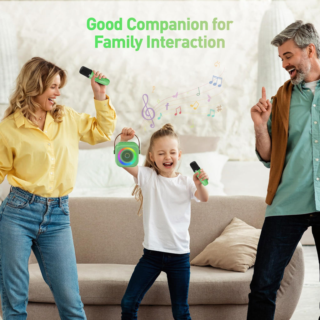 Mini Karaoke Machine, Portable Bluetooth Karaoke Speaker with 2 Wireless Microphones and Party Lights for Kids and Adults, Birthday Gifts for Girls Boys Family Home Party