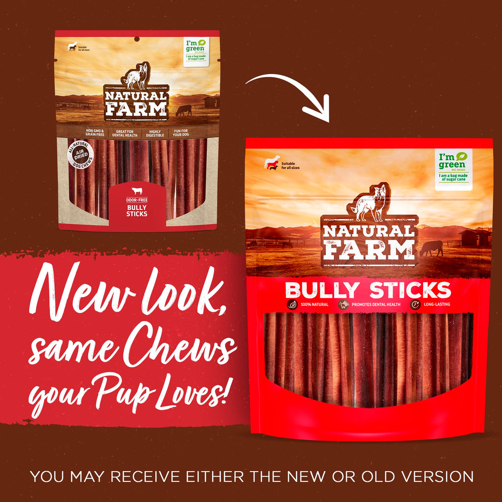Natural Farm Bully Sticks (6 Inch, 15 Count), Single Ingredient: 100% Beef Chews, Grass-Fed, Non-GMO, Grain-Free, Fully Digestible Treats for Puppies, Small or Senior Dog